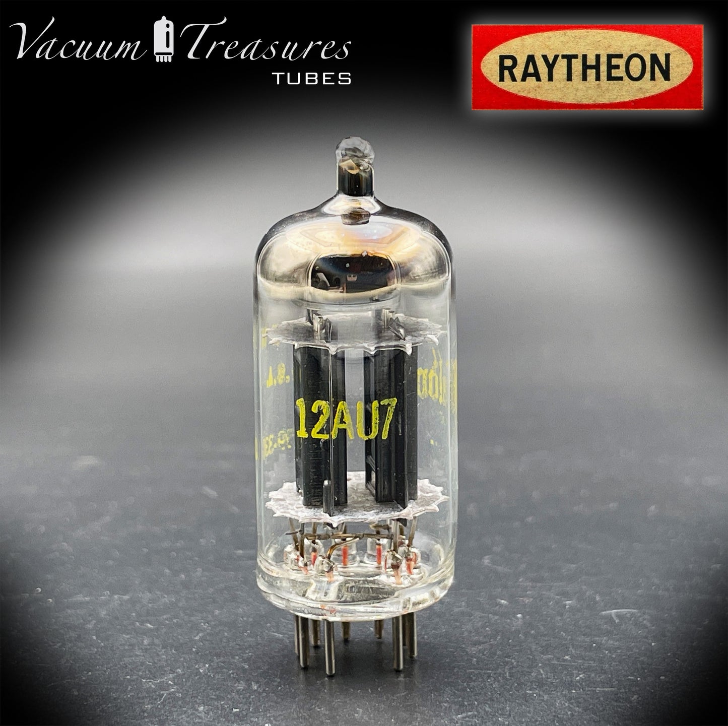 12AU7A / ECC82 Baldwin by RAYTHEON AMPLITREX Tested Tube Long Black Plates Halo Getter Made in USA '59