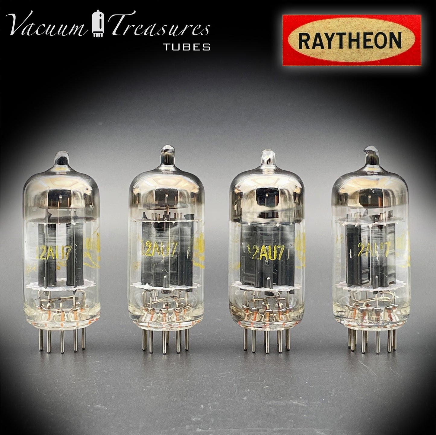 12AU7 ( ECC82 ) NOS RAYTHEON for Baldwin Long Black Plates Halo Getter Matched Tubes Made in USA '59