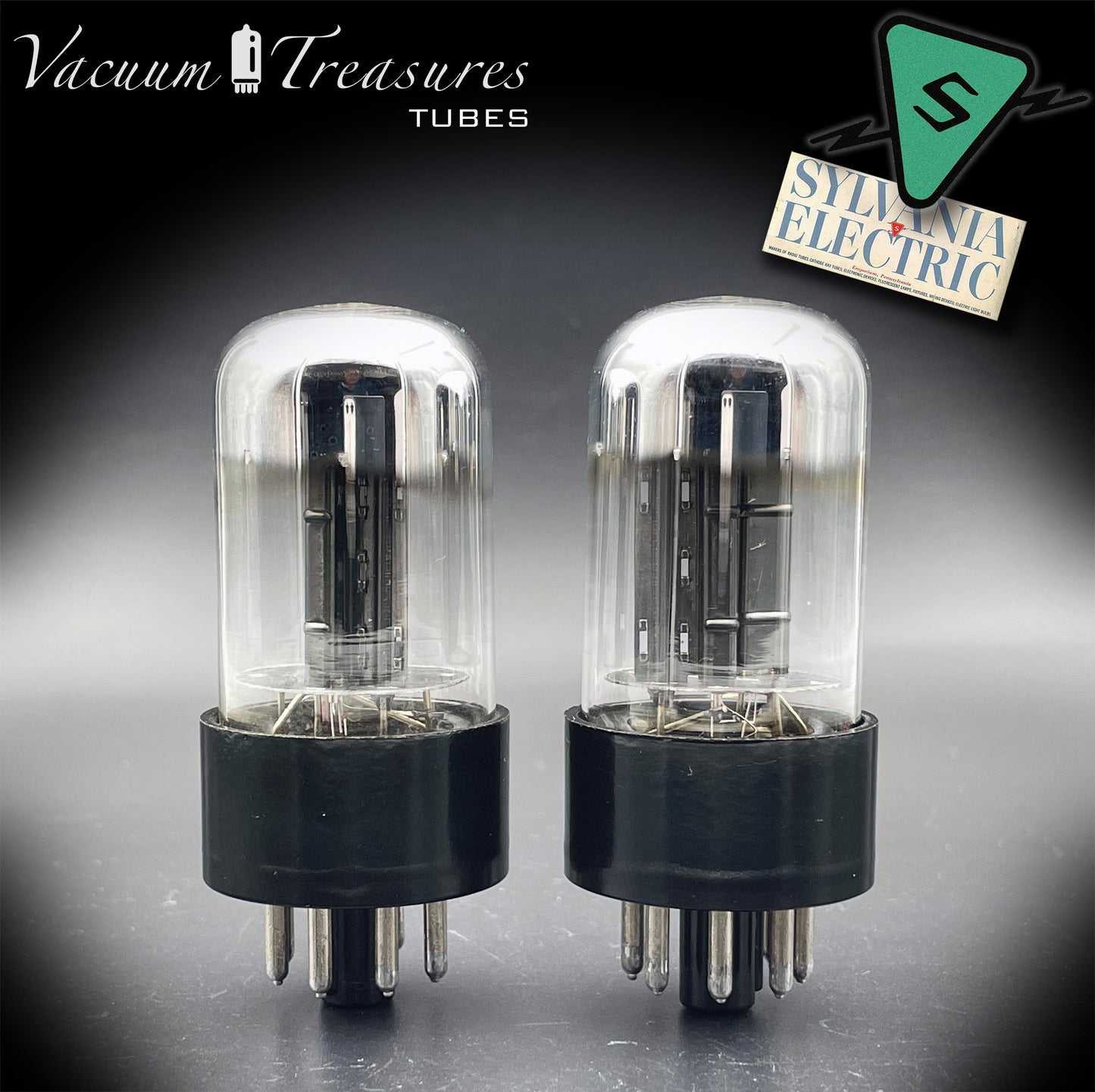 6SN7GTB NOS SYLVANIA CHROME TOP Green Dot Matched Pair Black Plates Tubes USA '50s