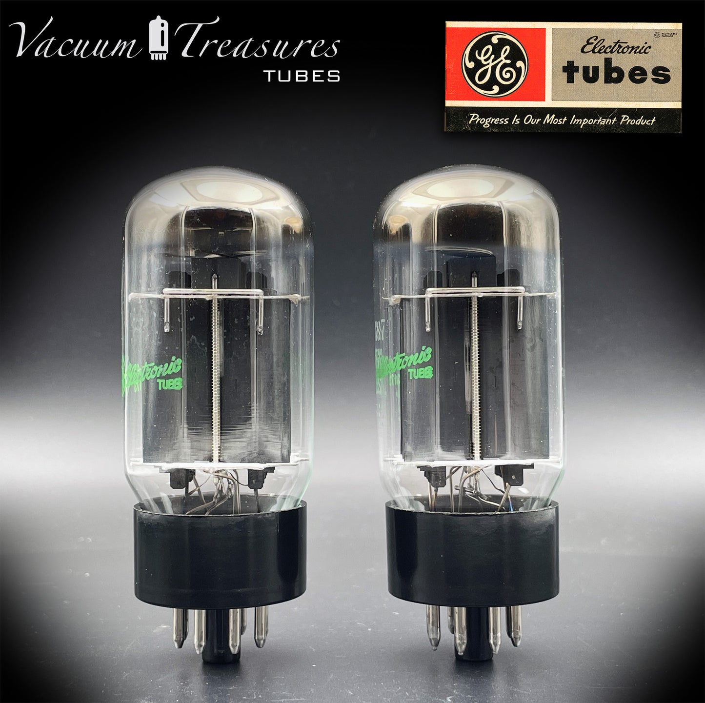 6AS7GA / 6080 GE NOS NIB Black Plate Green Print Matched Pair AMPLITREX Tested