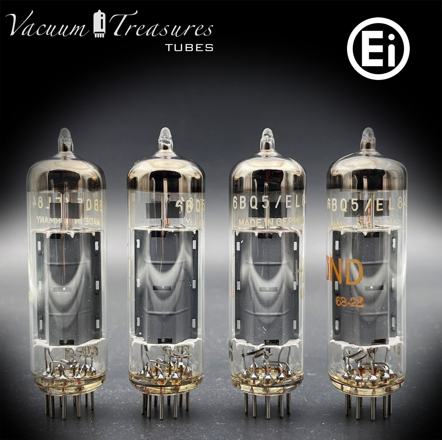 6BQ5 / EL84 HAMMOND by Ei Gray Plates Halo Getter Matched Quad Tubes Made in YUGOSLAVIA