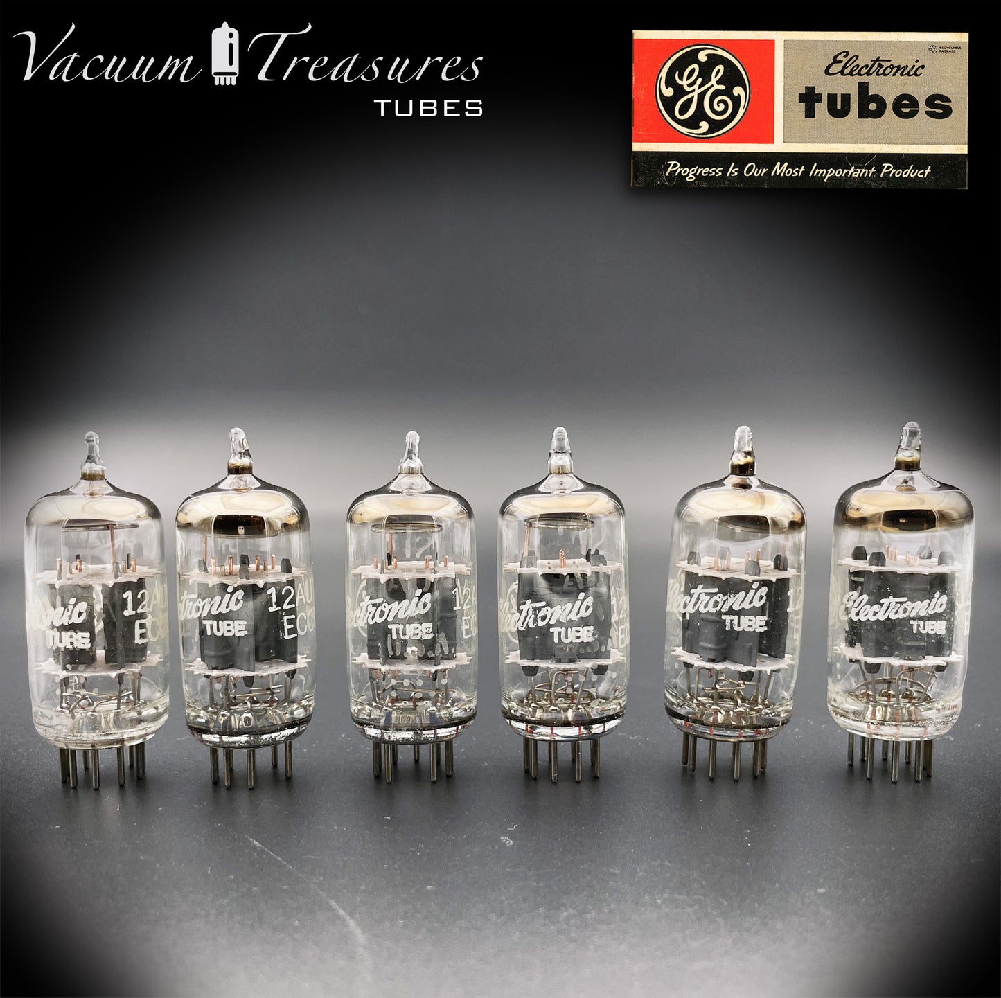 12AU7 A ( ECC82 ) GE NOS NIB Gray Plates Halo Getter matched sextet Tubes Made in USA