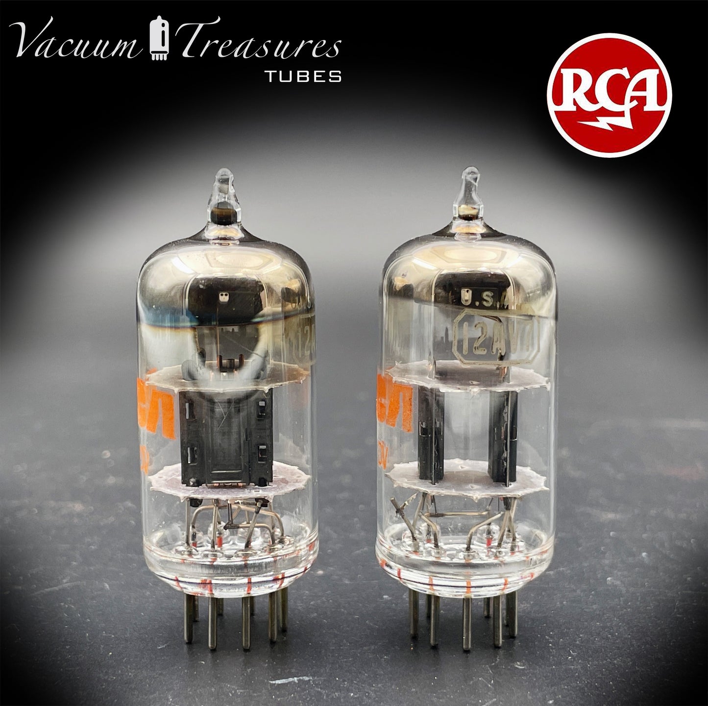 12AV7 RCA NOS NIB Black Plates Halo Getter Matched Pair Tubes Made in USA