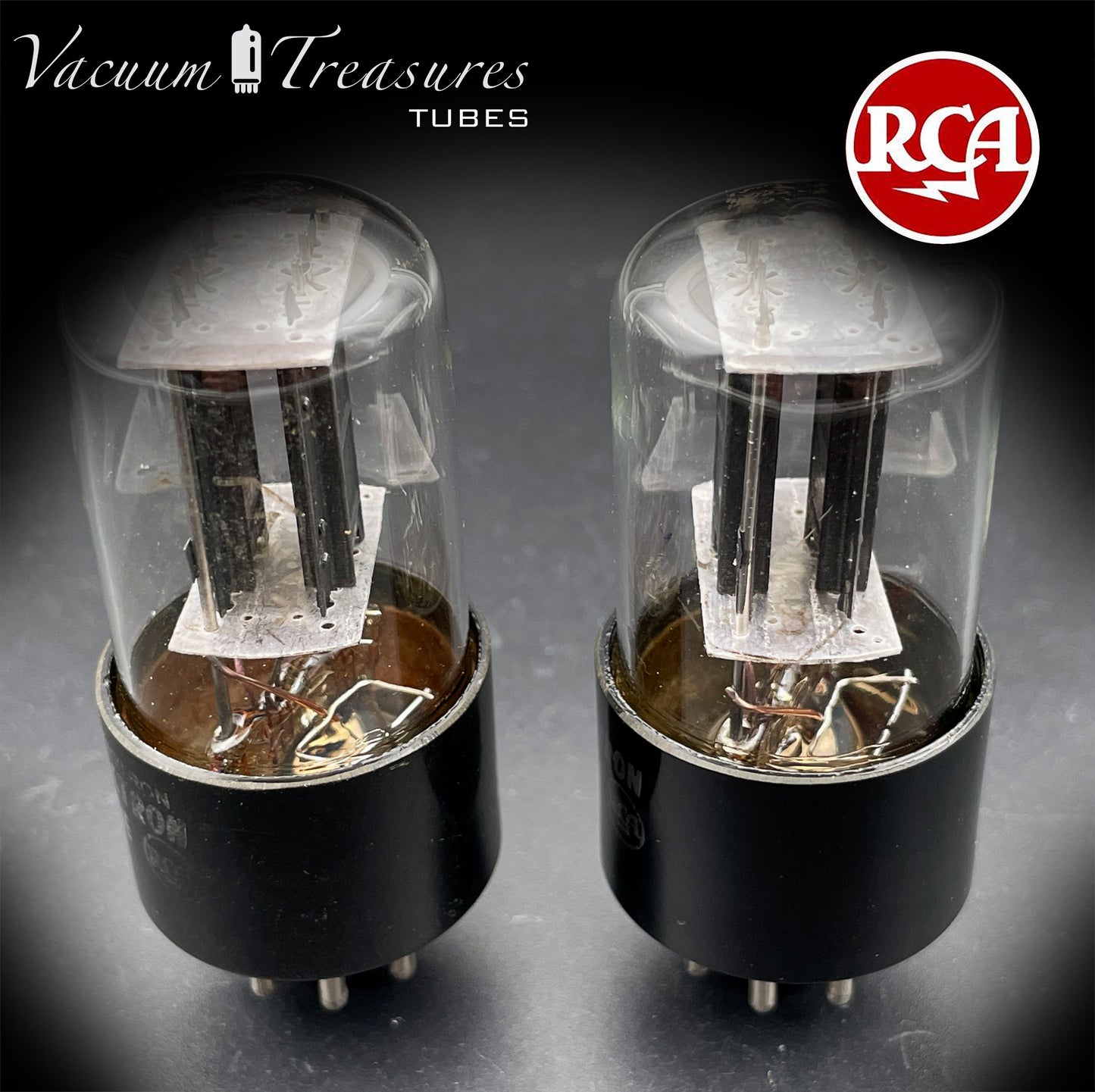 6SN7 GTB RCA Silver Logo AMPLITREX Tested Pair Same data Codes Black Plates D Getter Low Noise & Mic Tubes