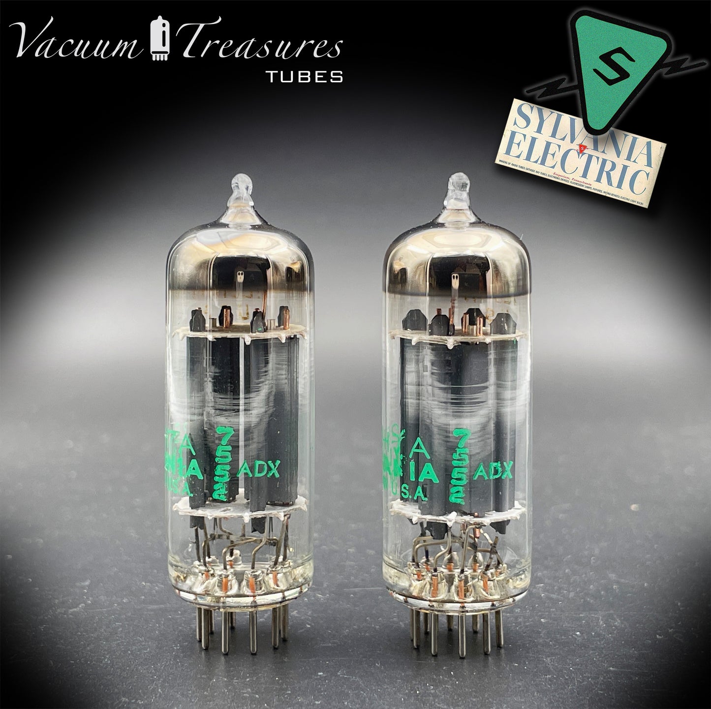 12BH7A NOS NIB Sylvania Gray Plates Halo Getter Matched Pair Tubes USA 1975