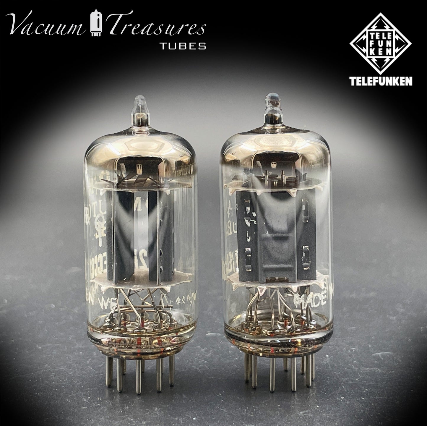 ECC83 / 12AX7 TELEFUNKEN Matched Pair Ribbed Plates Diamond Bottom Tube Made in GERMANY