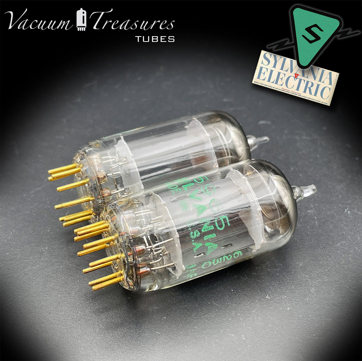5965 / E180CC NOS NIB SYLVANIA Triple Mica Gold Pin Tested Pair Balanced Sections Made in USA
