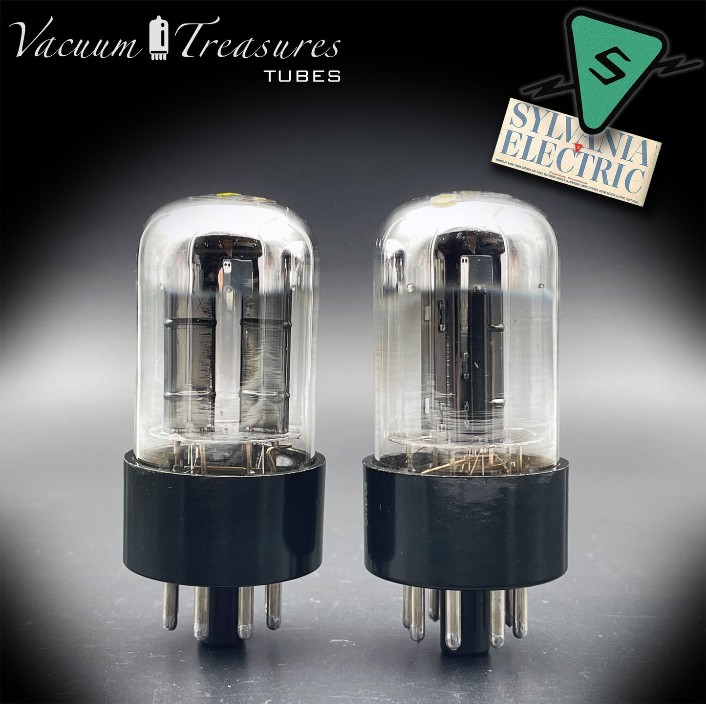 6SN7GTB NOS SYLVANIA CHROME TOP Matched Pair Yellow Dot Black Plates Tubes USA 1955