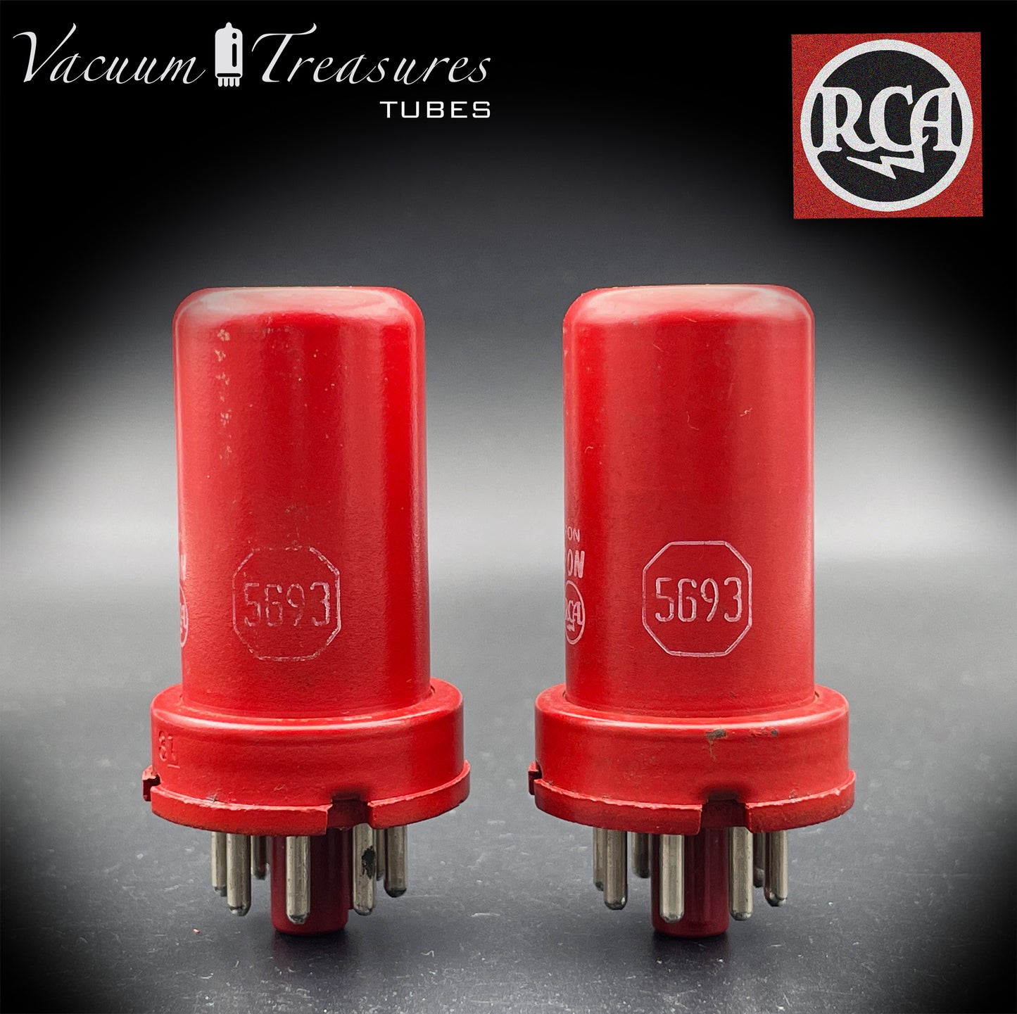 5693 ( CV3699 ) RCA NOS SPECIAL RED AMPLITREX Matched Pair Tubes MADE IN USA '52