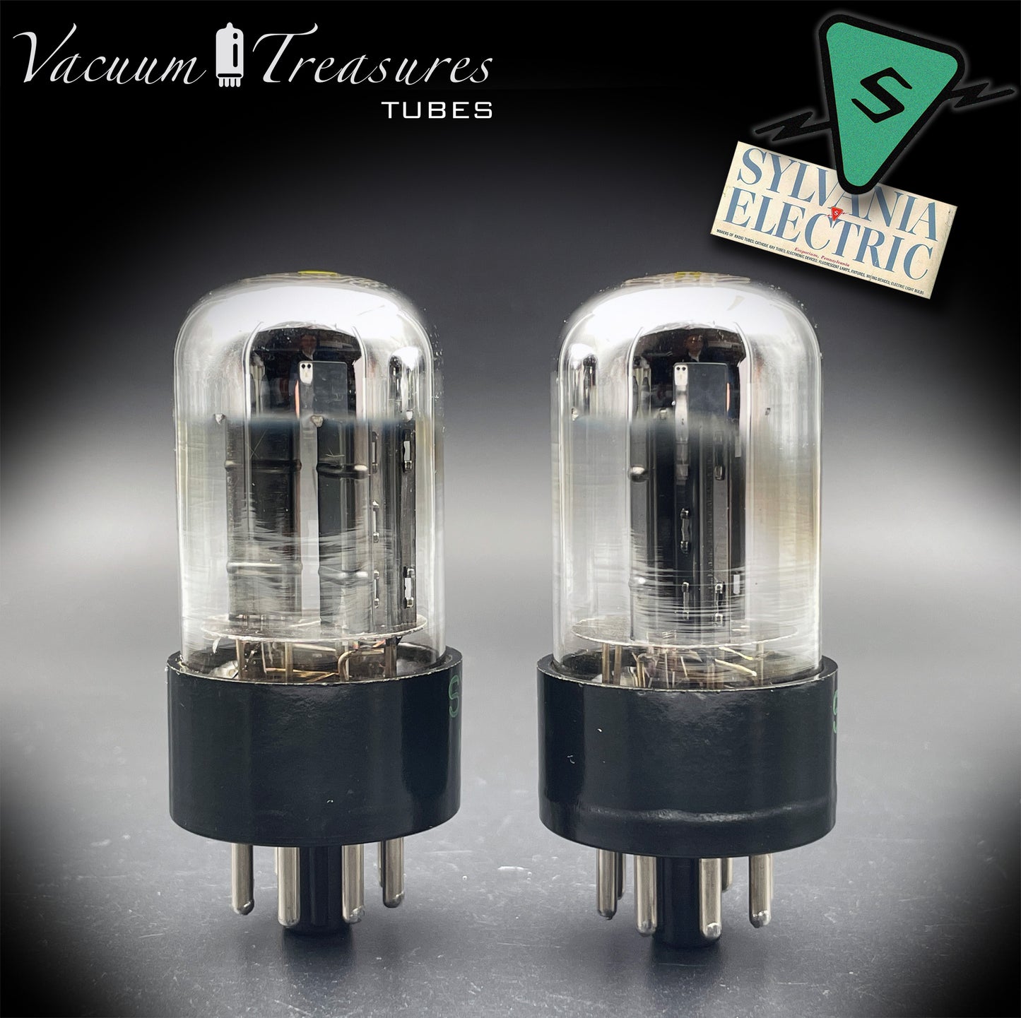 6SN7GTB NOS SYLVANIA CHROME TOP Matched Pair Low Noise & Mic Black Plates Tubes USA 1955