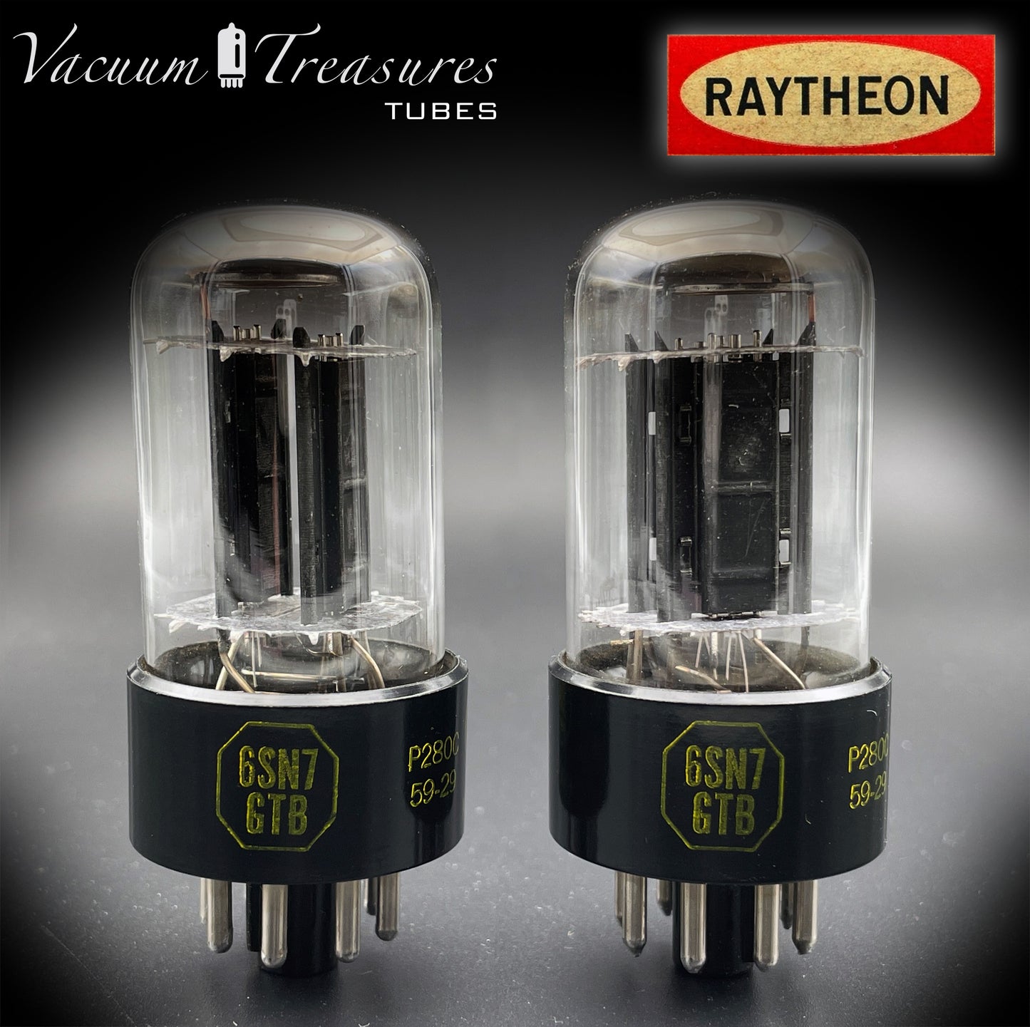 6SN7 GTB NOS RAYTHEON Black Plates O Getter Matched Tubes Made in USA '59