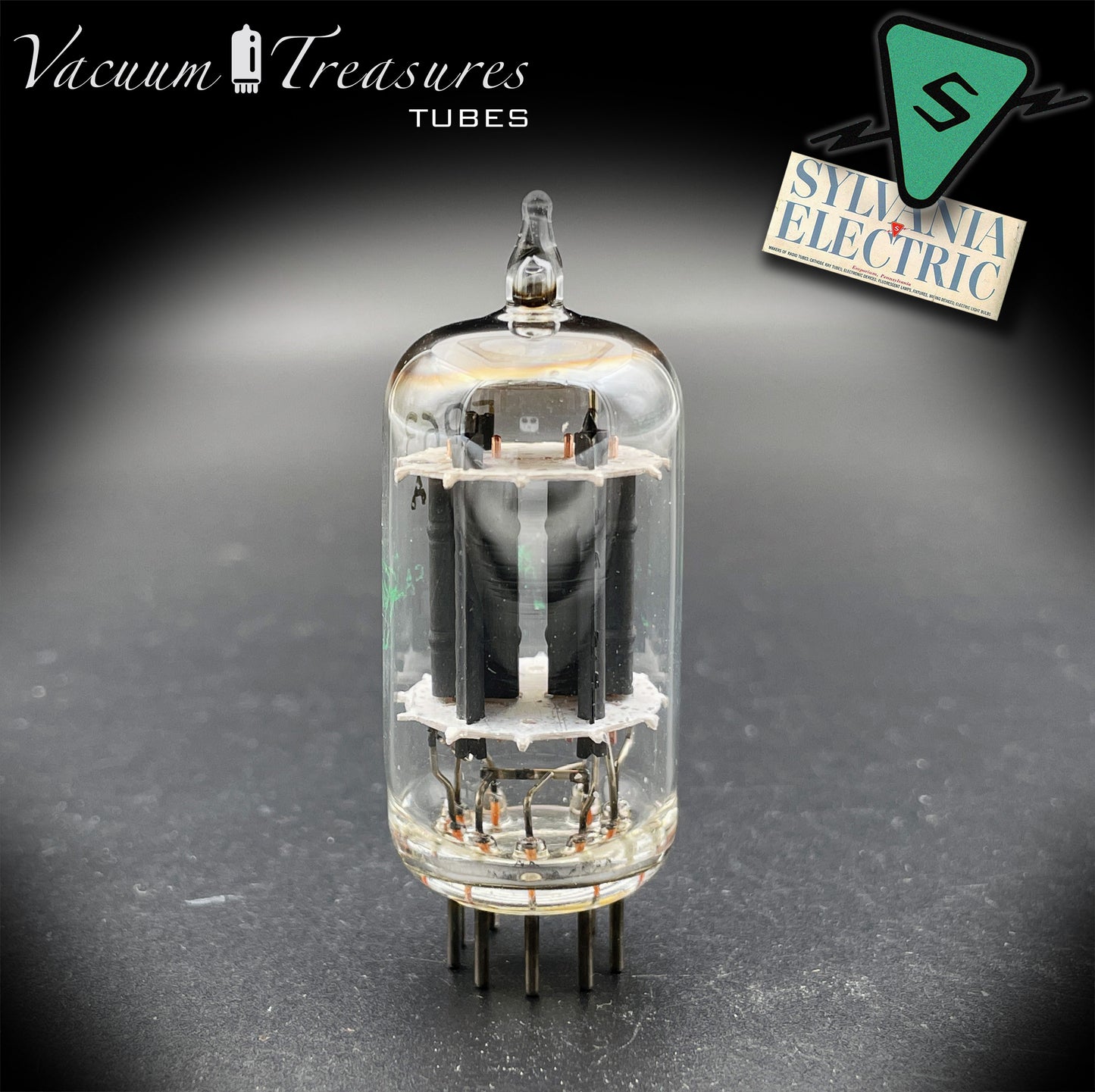 5963 ( 12AU7 ) SYLVANIA Halo Getter Long Plates Tested Tube Made in USA '50s