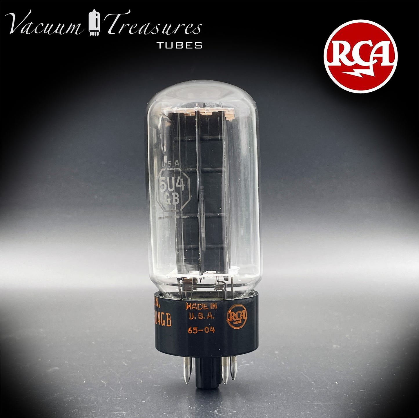USN CRC 5U4GB RCA NOS NIB Black Plates Top Side Halo Getter Tested Tube Rectifier USA