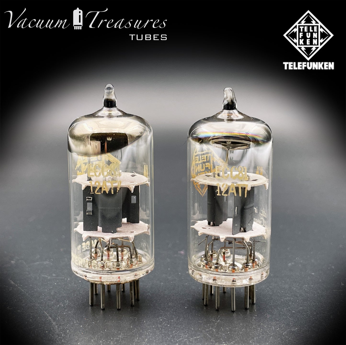 ECC81 ( 12AT7 ) TELEFUNKEN Fabbrica di Berlino Diamond <> Bottom Tested Pair Tubes Made In Western Germany