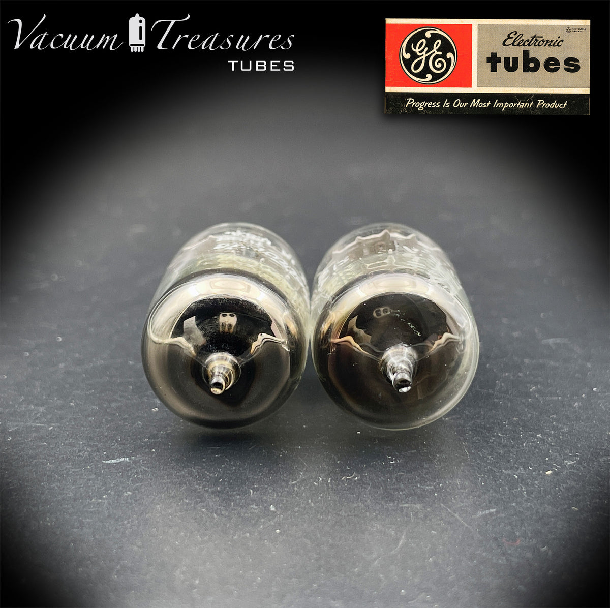 12AY7 GE Matched Pair Gray Ribbed Plates Halo Getter Tube Made In USA '60