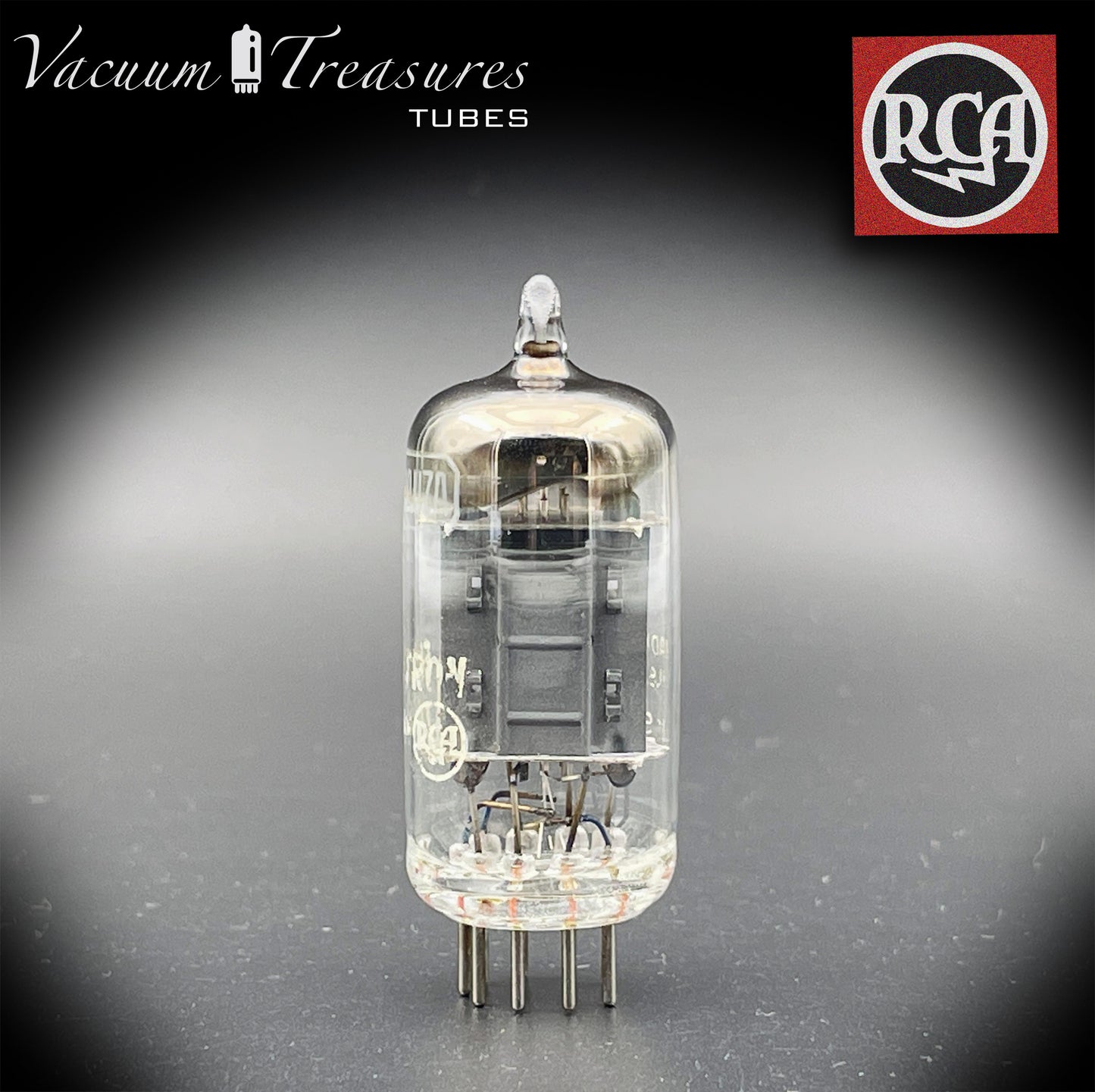 12AU7 A ( ECC82 ) RCA Long Gray Plates Square Tilt Getter Tested Tube Made in USA '50s