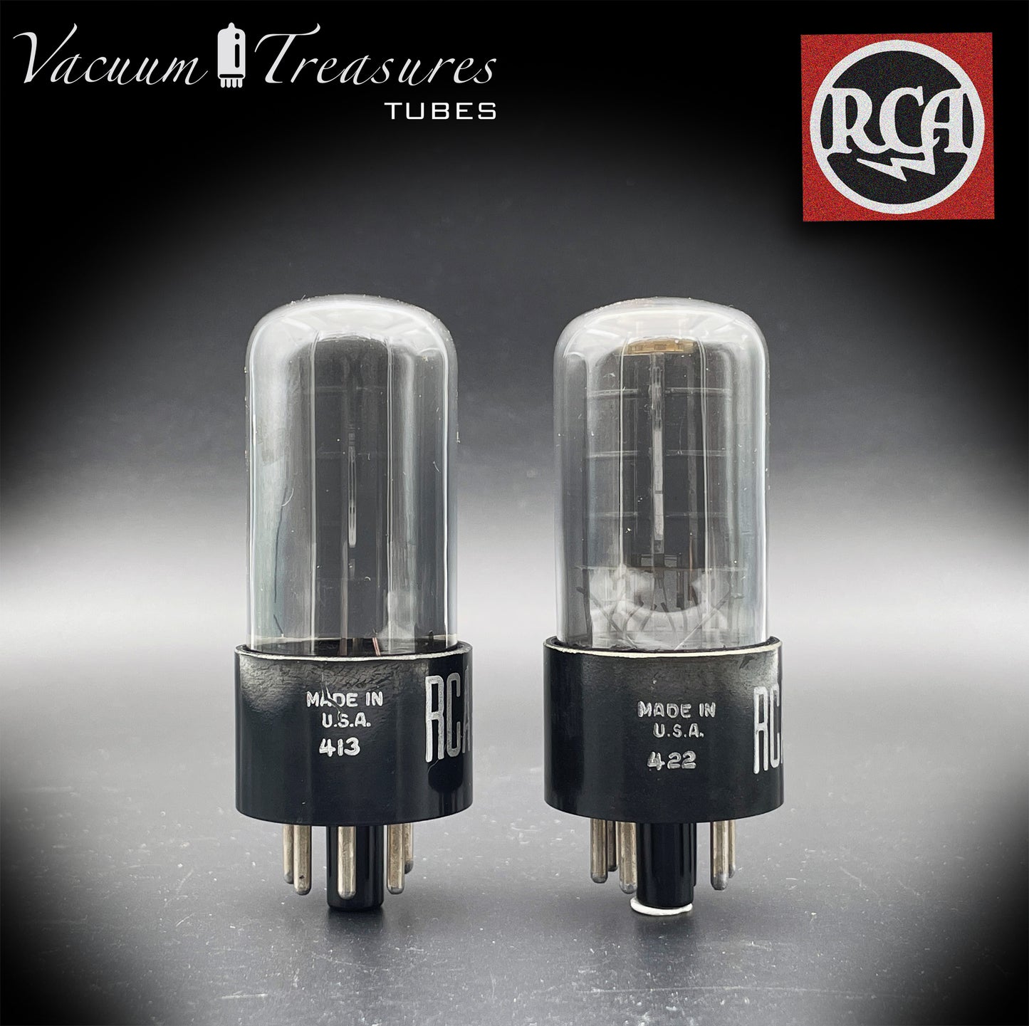 6V6 GT RCA NOS NIB Black Plates Grafite Glass Double Square Getter Matched Tubes Made in USA '54