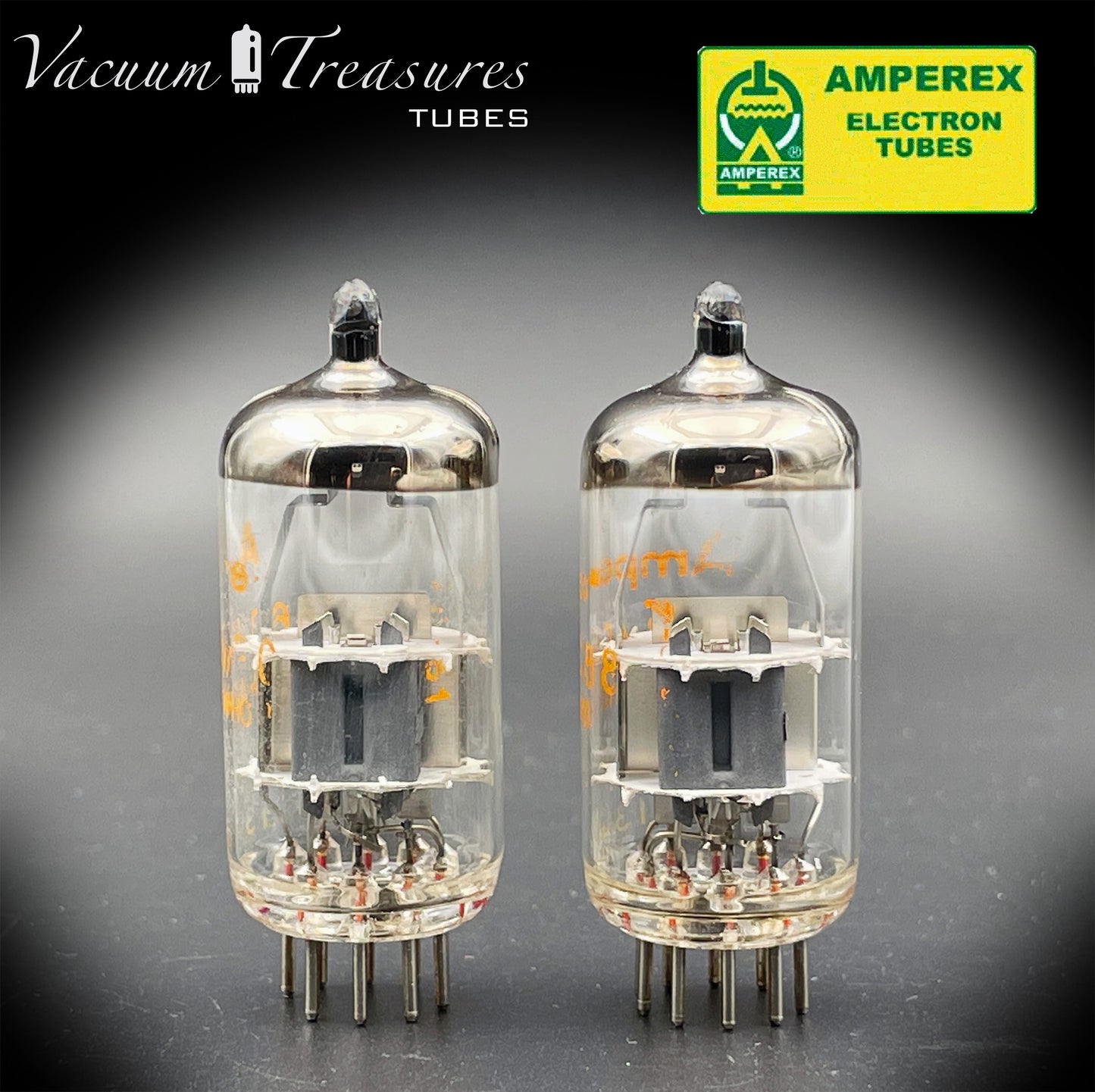 ECC88 ( 6DJ8 ) AMPEREX by Philips (Eindhoven) Disc Dimpled Getter Tubes Made in HOLLAND '60s