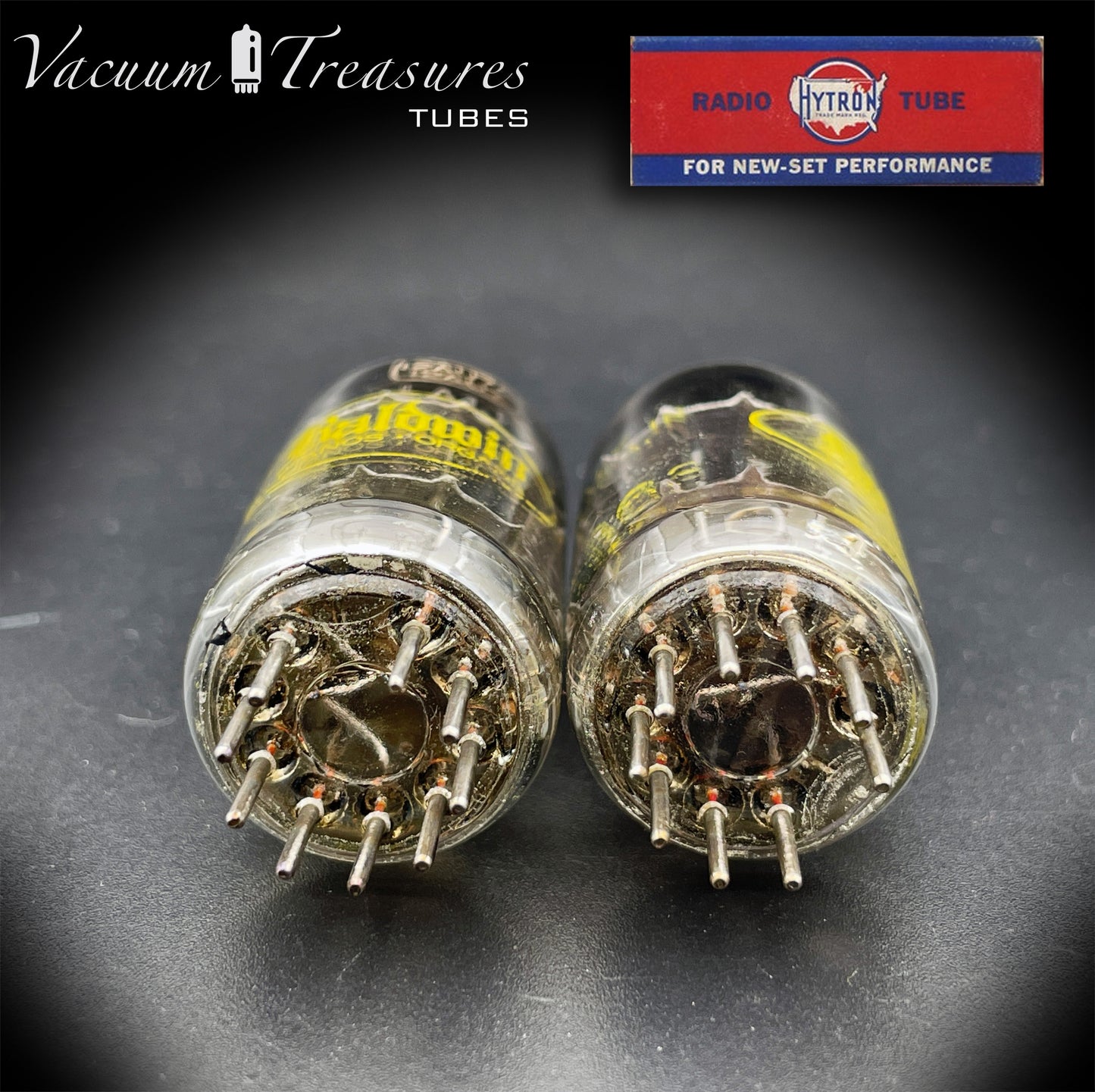 12AU7A ECC82 Baldwin / HYTRON Matched Pair Black Plates Halo Getter Tested Tubes USA