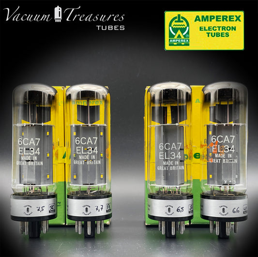 6CA7 ( EL34 ) AMPEREX NOS NIB by Mullard Xf3 Halo Getter Matched Tubes Made in GT. Britain