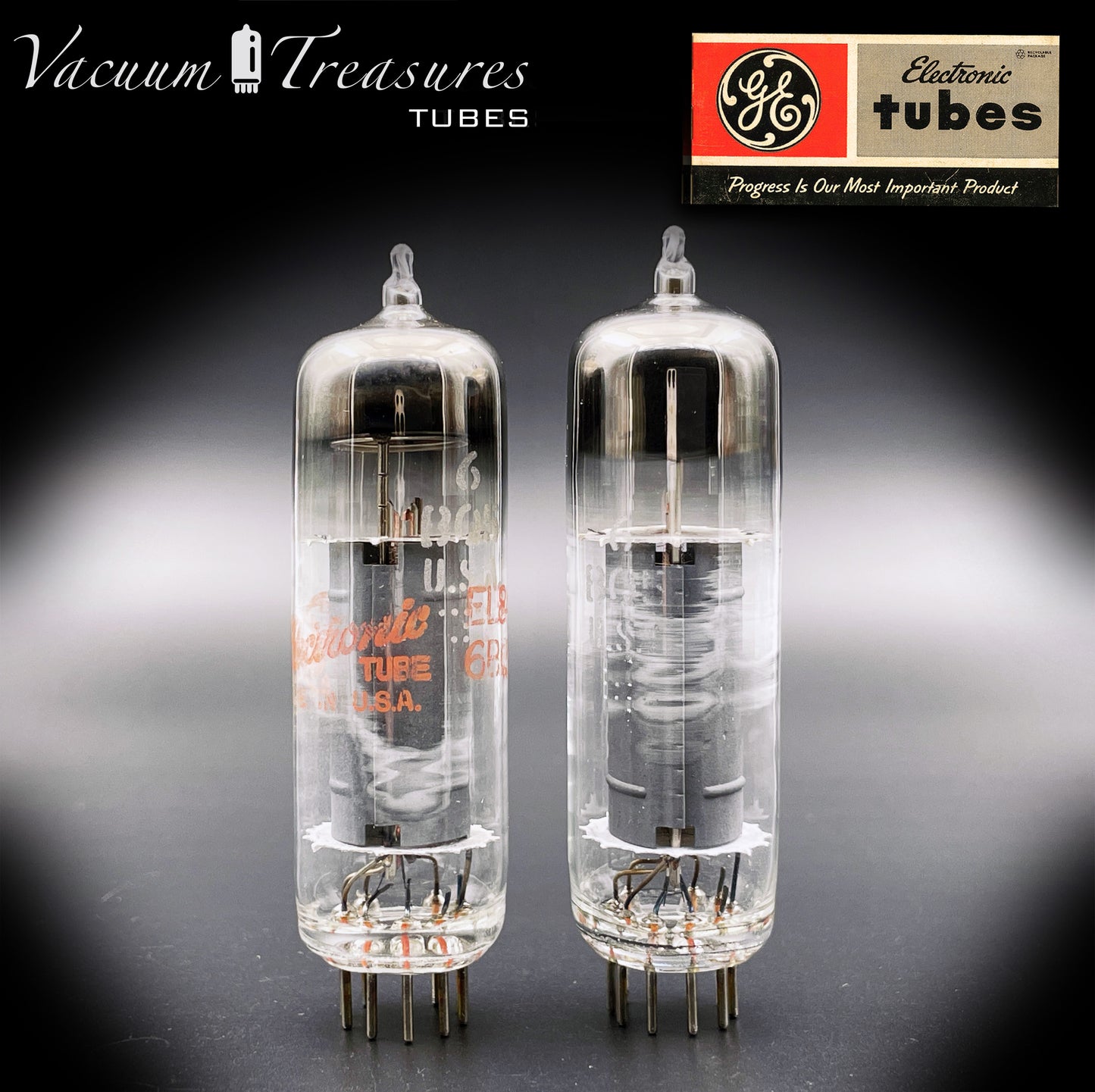 6BQ5 / EL84 GE Gray Plates Halo Getter Matched Pair Tubes Made in USA