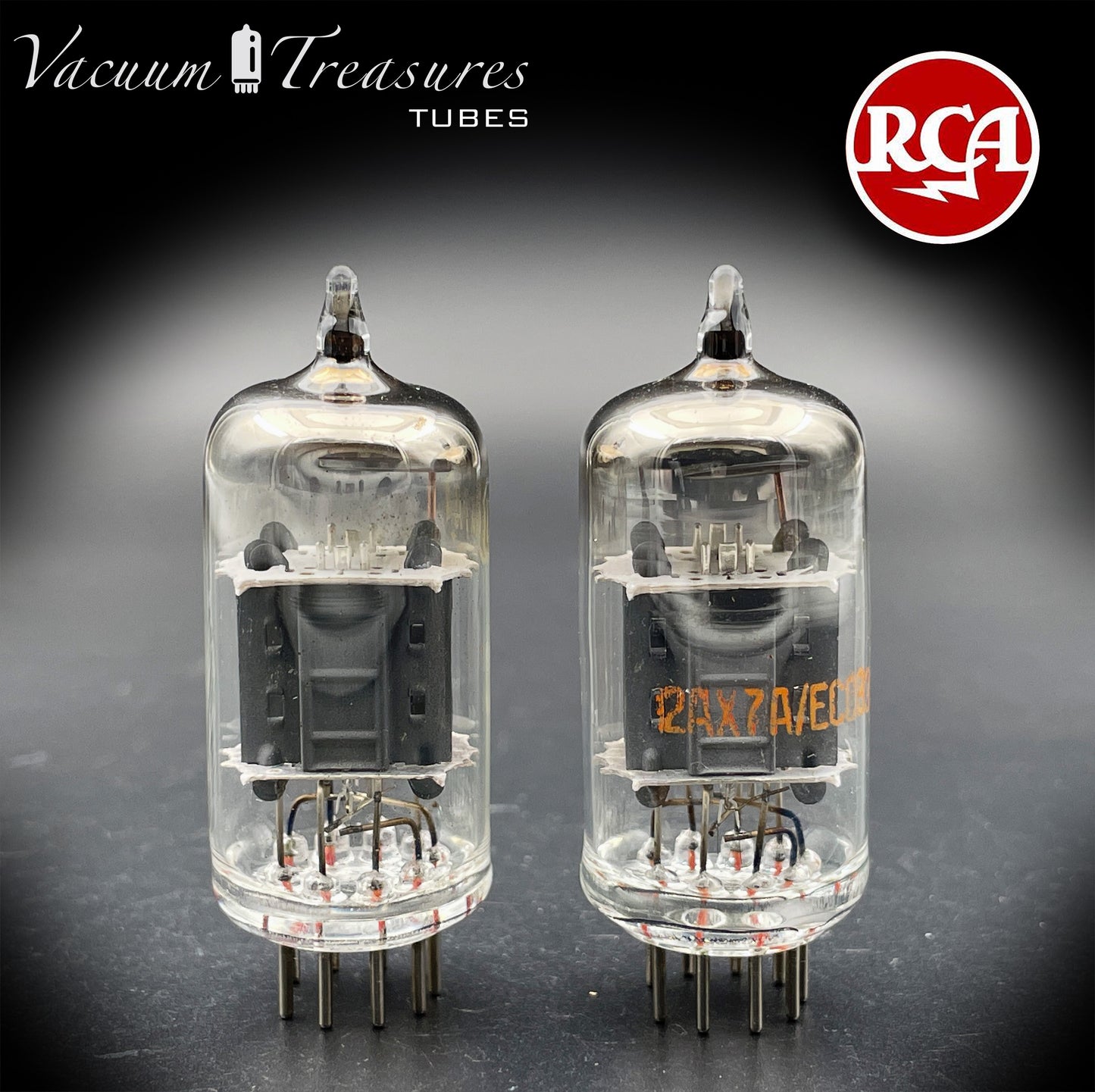 12AX7 / ECC83 RCA Short Gray Plates Halo Getter Matched Pair Tubes Made in USA '60s