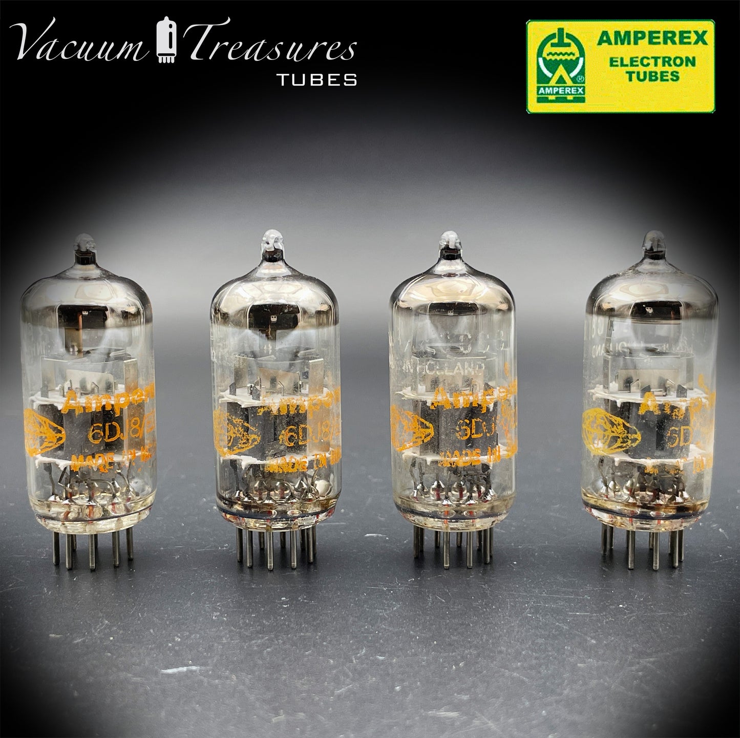 ECC88 6DJ8 AMPEREX AMPLITREX Matched Quad Tubes Made in HOLLAND '60s