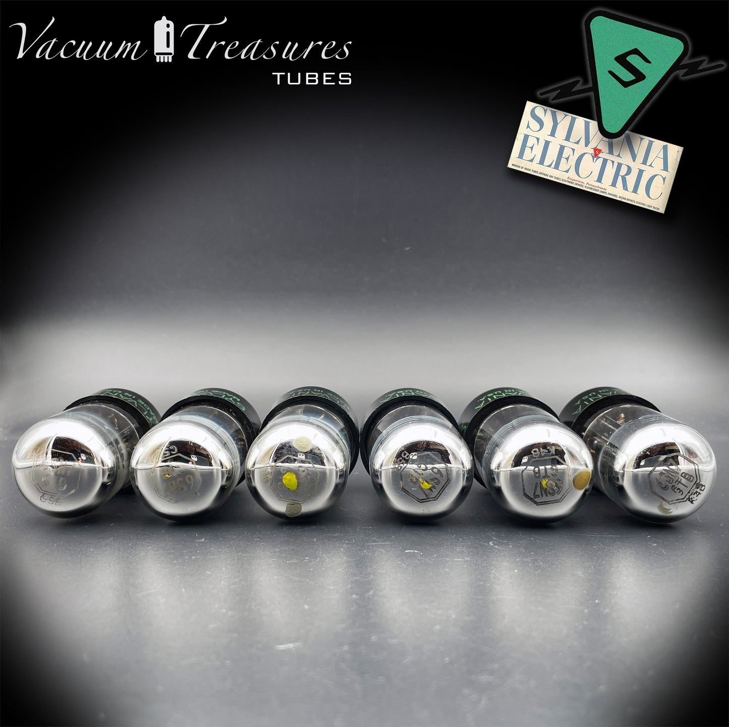 6SN7GTB NOS SYLVANIA CHROME TOP Matched Sextet -Same Codes - Tubes USA 1955