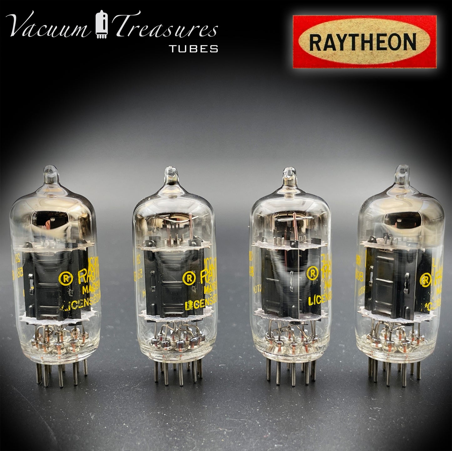 12AU7 ( ECC82 ) RAYTHEON Long Black Plates Square Getter Matched Tubes Made in USA '58