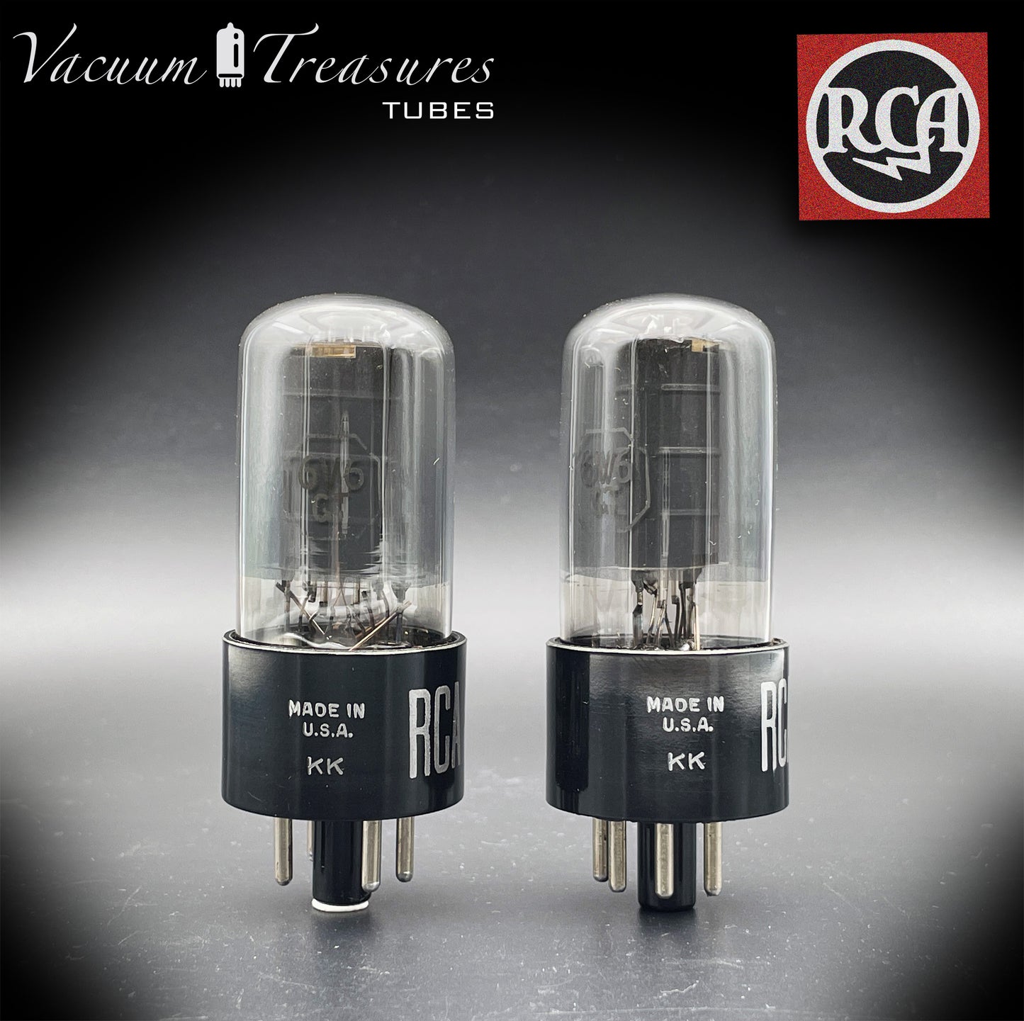 6V6 GT RCA NOS NIB Black Plates Grafite Glass Double Square Getter Matched Tubes Made in USA '57