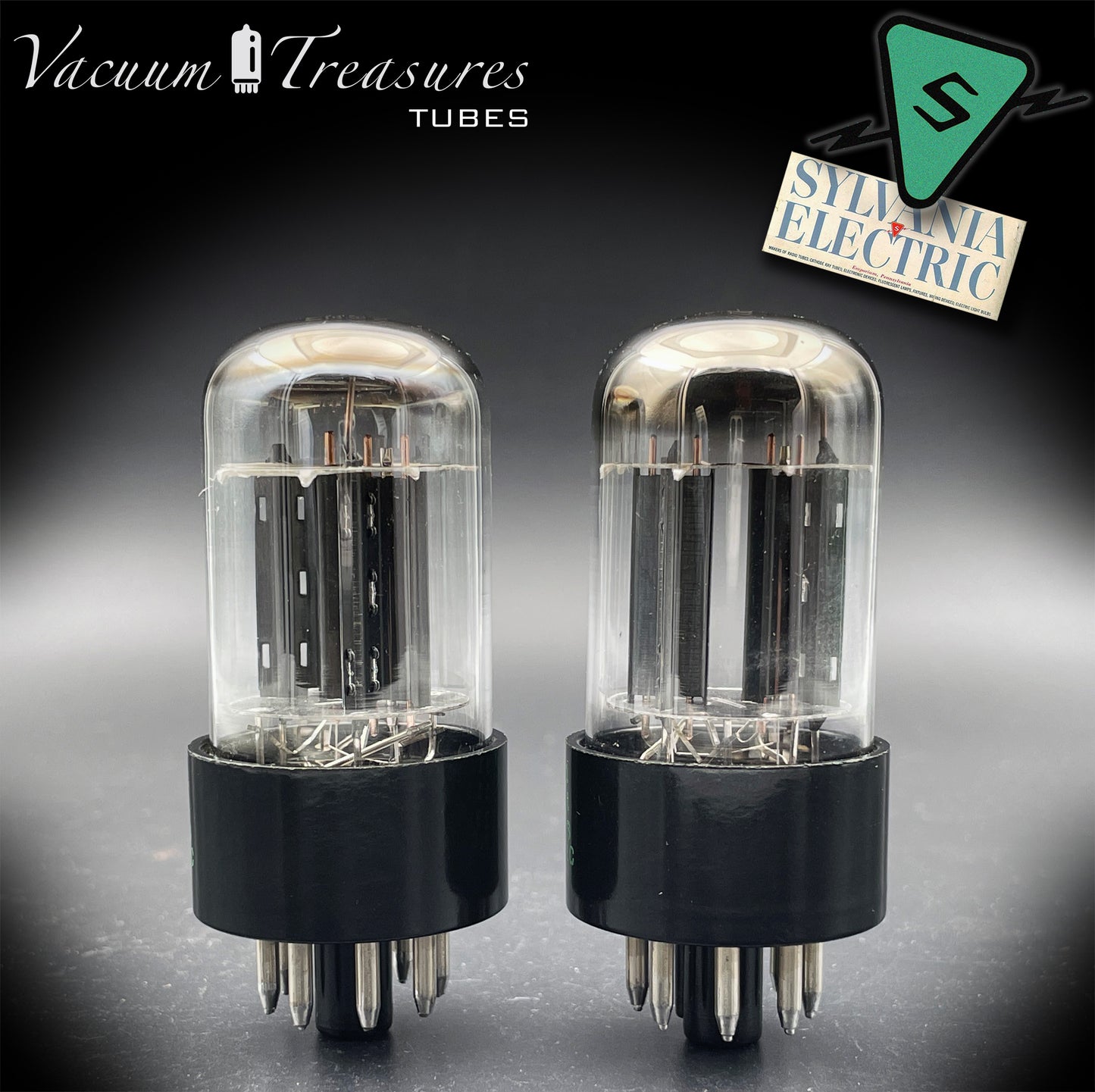 6SN7GTB Baldwin by SYLVANIA Matched Pair Black Plates Tubes - Same Codes - Made in USA '61
