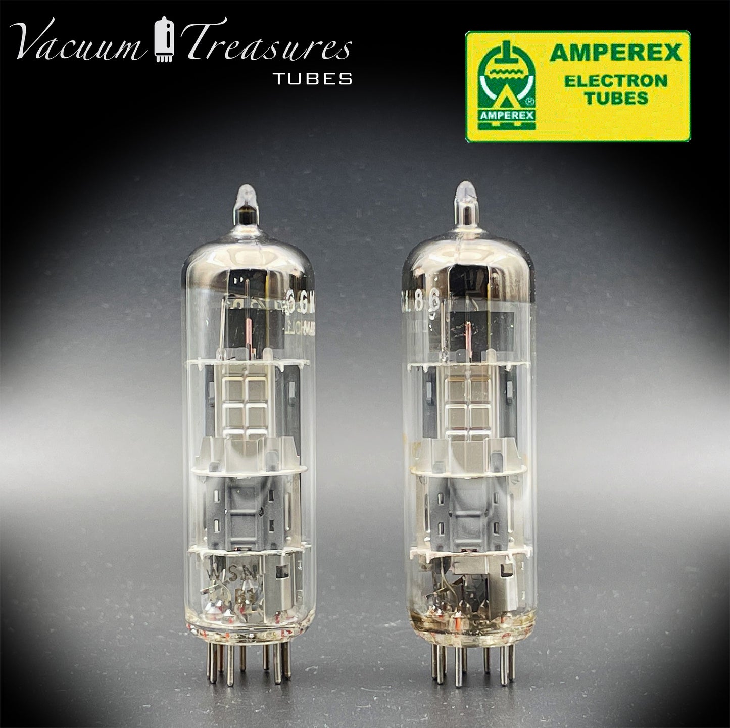 6GW8 ( ECL86 ) AMPEREX by PHILIPS NOS Disc Getter Matched Pair Tubes MADE IN HOLLAND