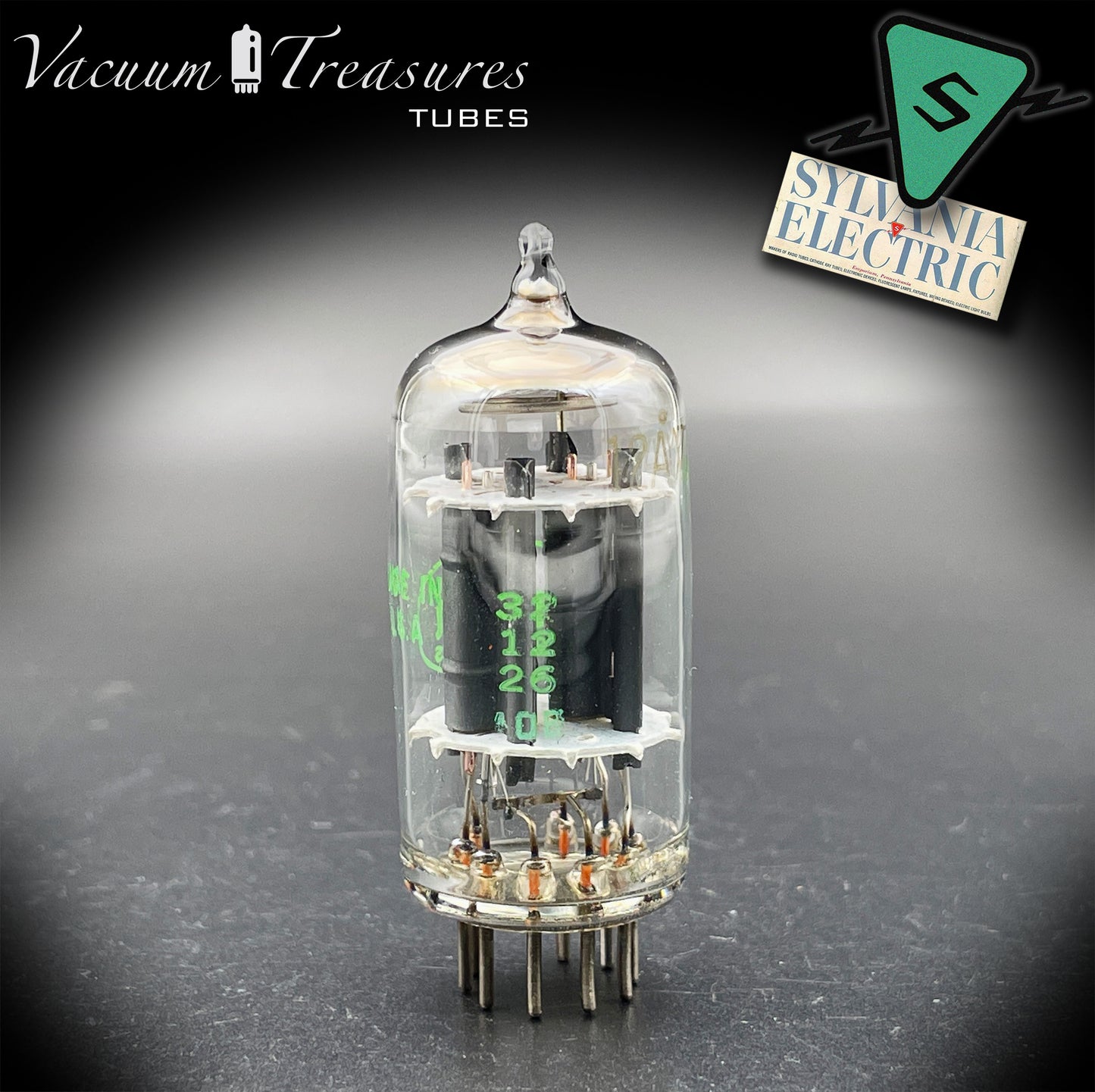 12AX7 ECC83 Baldwin by Sylvania Long Gray Plates Halo Getter Tested Tube USA