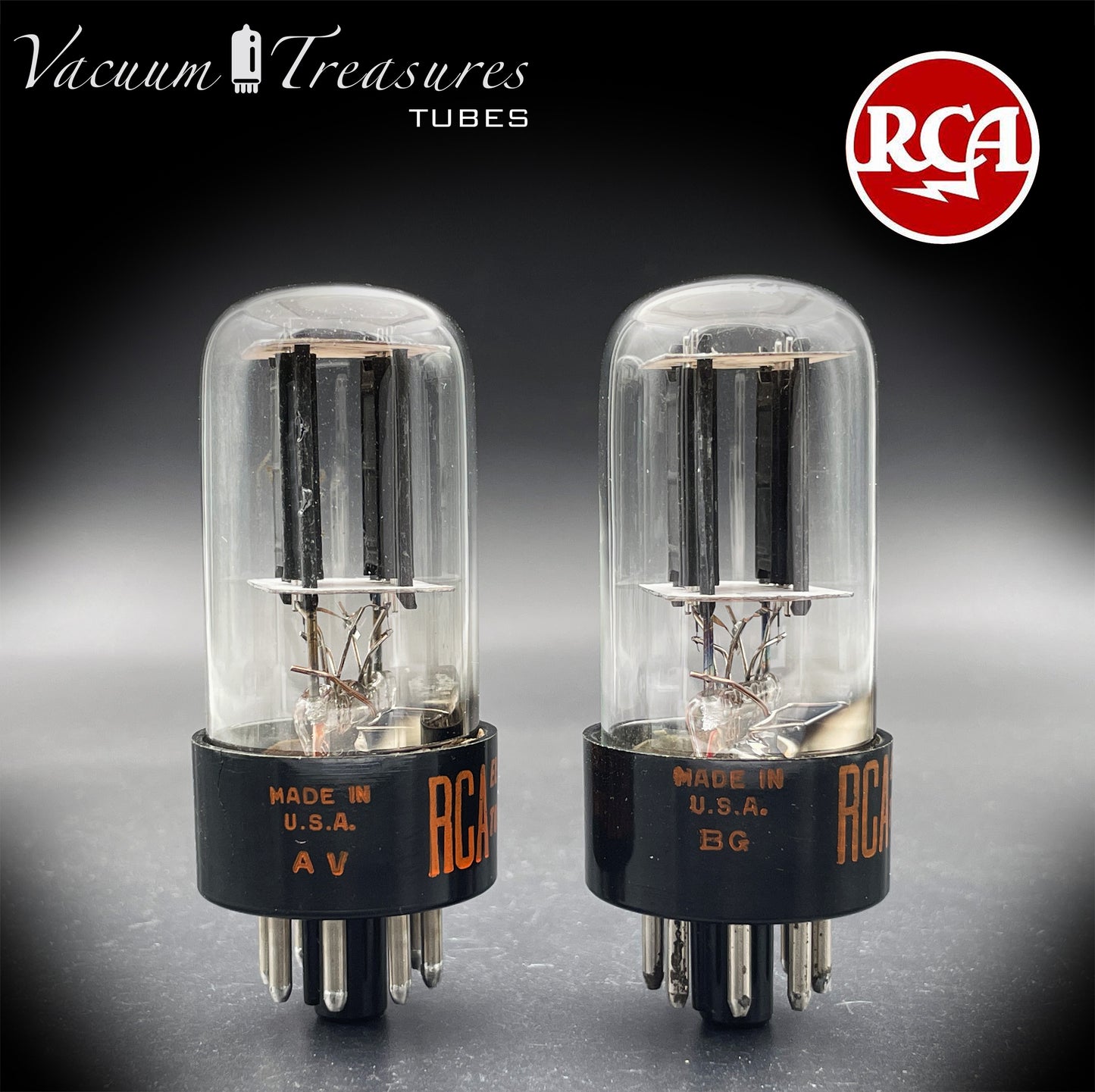 6SN7 GTB RCA Red Logo AMPLITREX Matched Pair Black Plates D Getter Low Noise & Mic Tubes