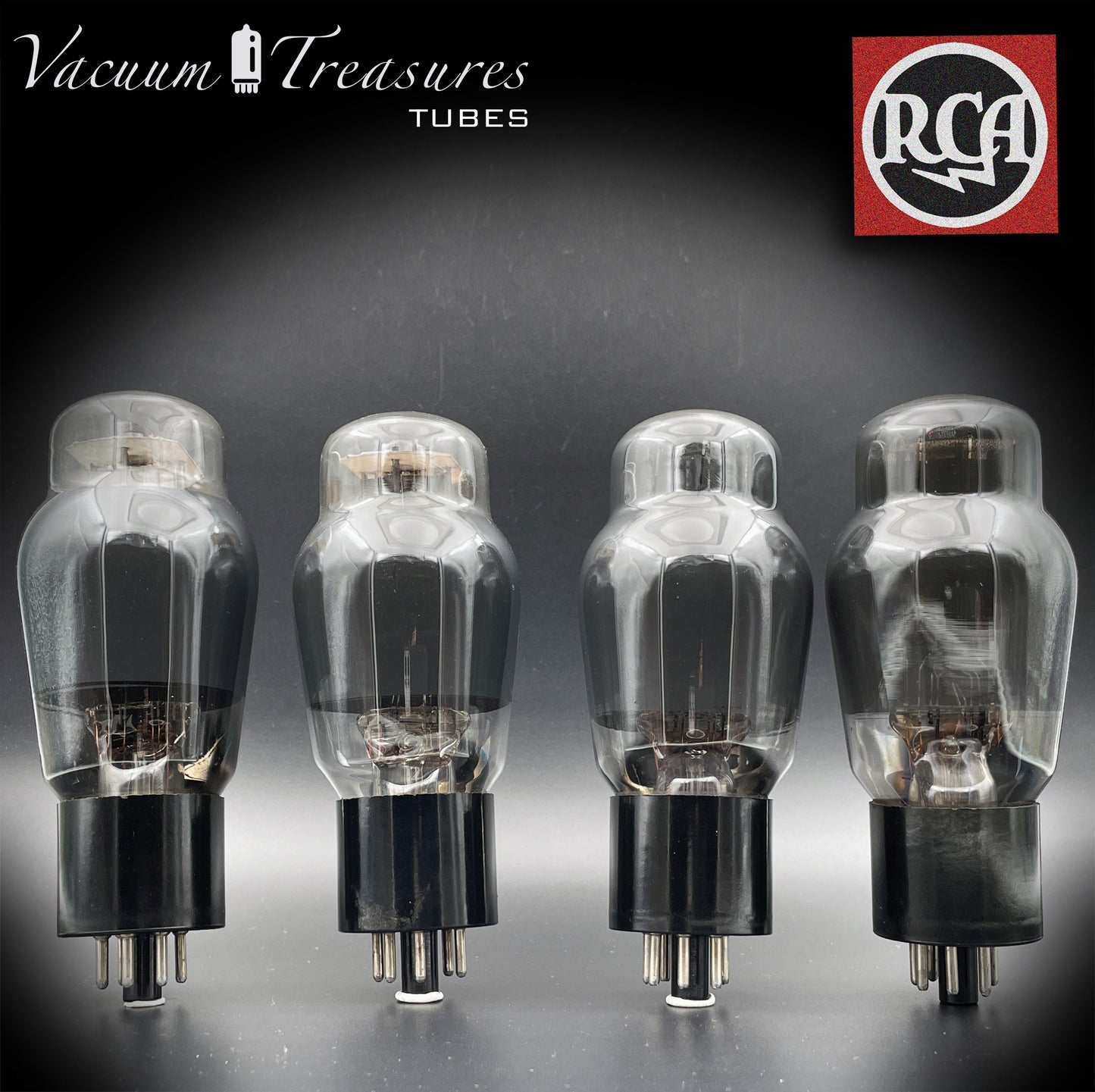Placas negras RCA 6L6G, tubos cuadrados de vidrio ahumado a juego, fabricados en EE. UU.