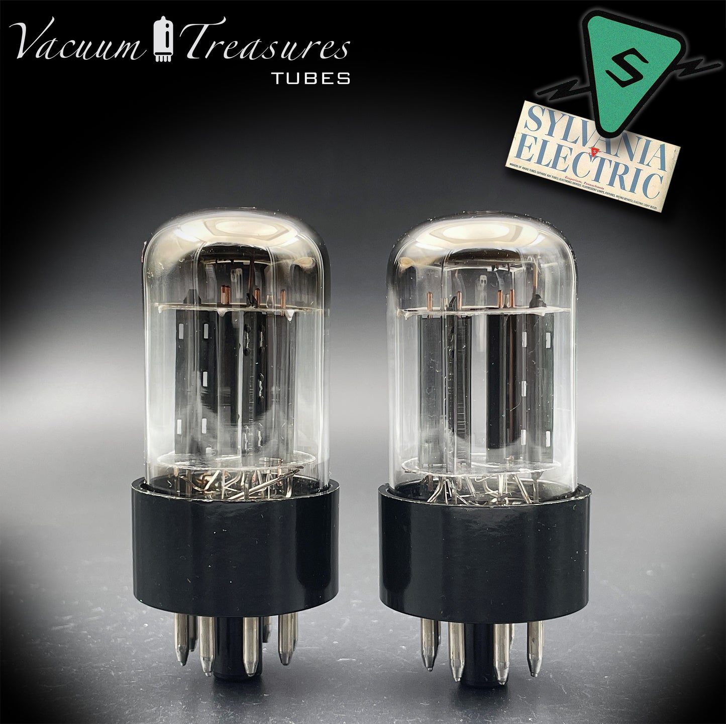 6SN7GTB Baldwin by SYLVANIA Matched Pair Black Plates Tubes - Same Codes - Made in USA '61