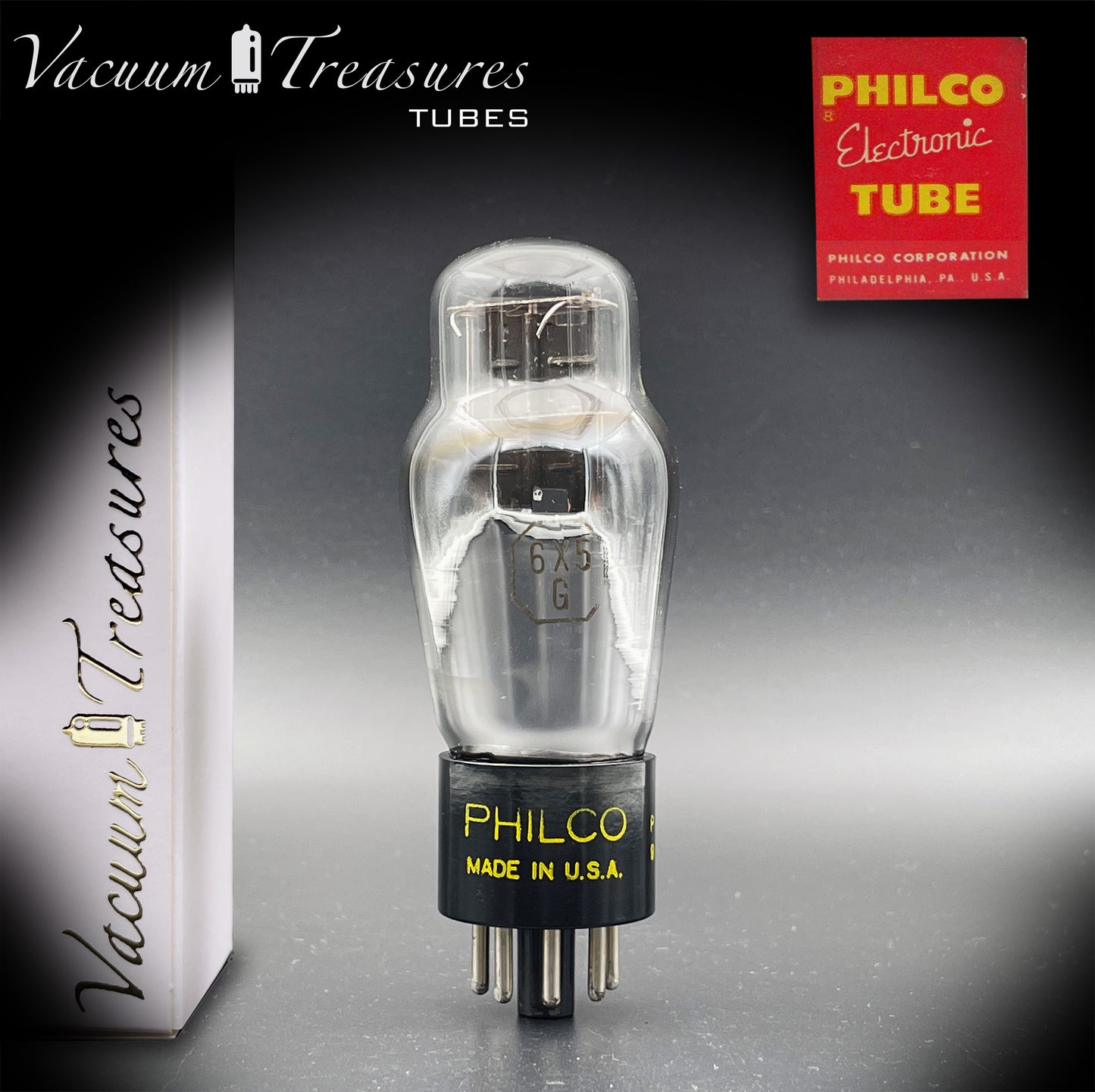 6X5 G ( 6Z5P ) PHILCO NOS Black Plates Foil Getter Rectifier Tube MADE IN USA '50s