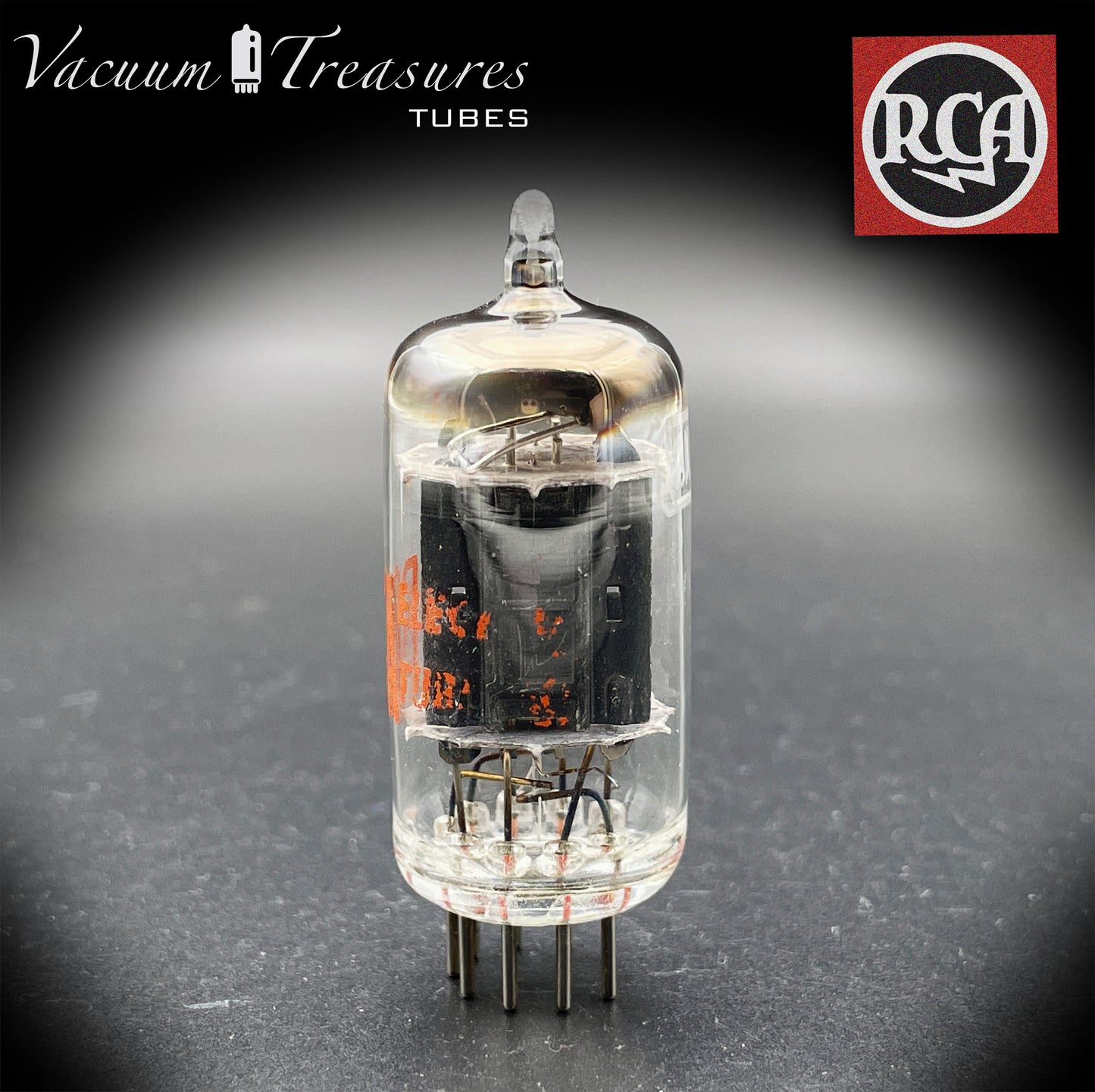 12AX7 / ECC83 RCA Long Black Plates Square Tilt getter - Balanced - Low Noise & Mic - Made in USA '58