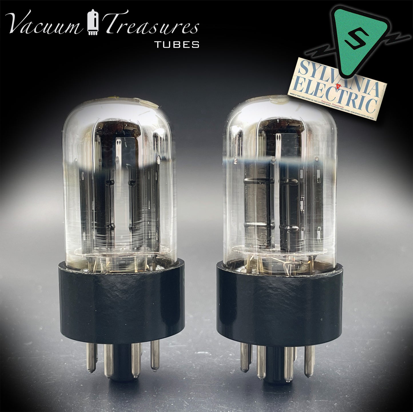 6SN7GTB NOS SYLVANIA CHROME TOP Matched Pair Low Noise & Mic Black Plates Tubes USA 1955
