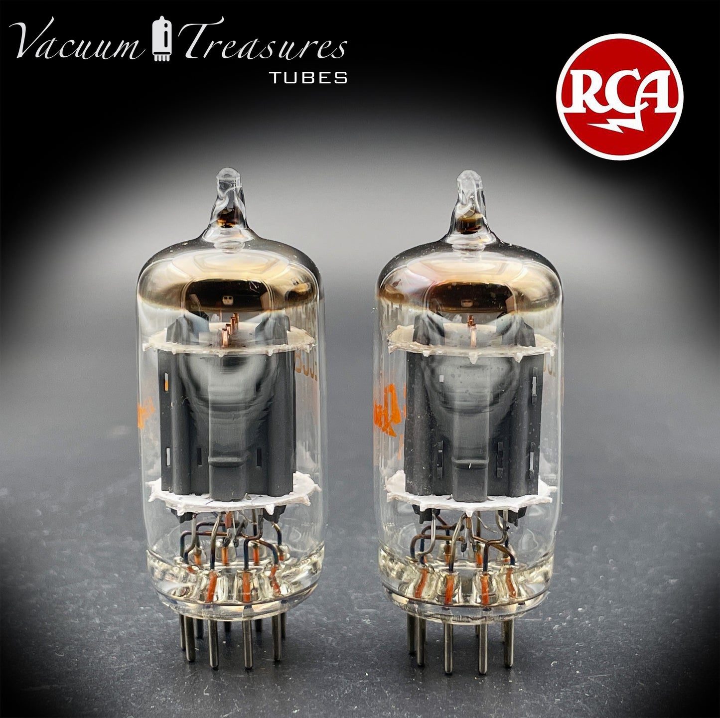 12AU7A / ECC82 NOS RCA Matched Pair Tubes - Long Gray Plates Halo Getter USA