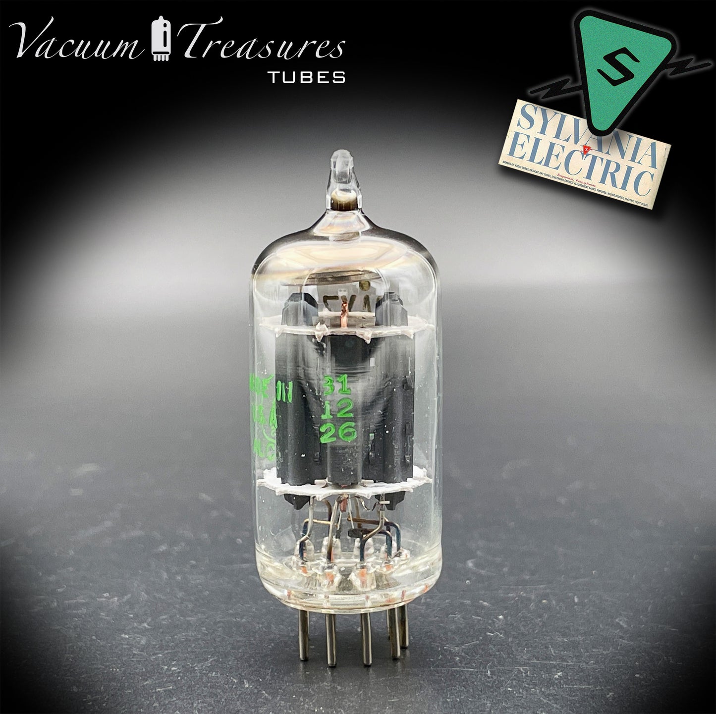 12AX7 ECC83 Baldwin by Sylvania Long Gray Plates Halo Getter Tested Tube USA