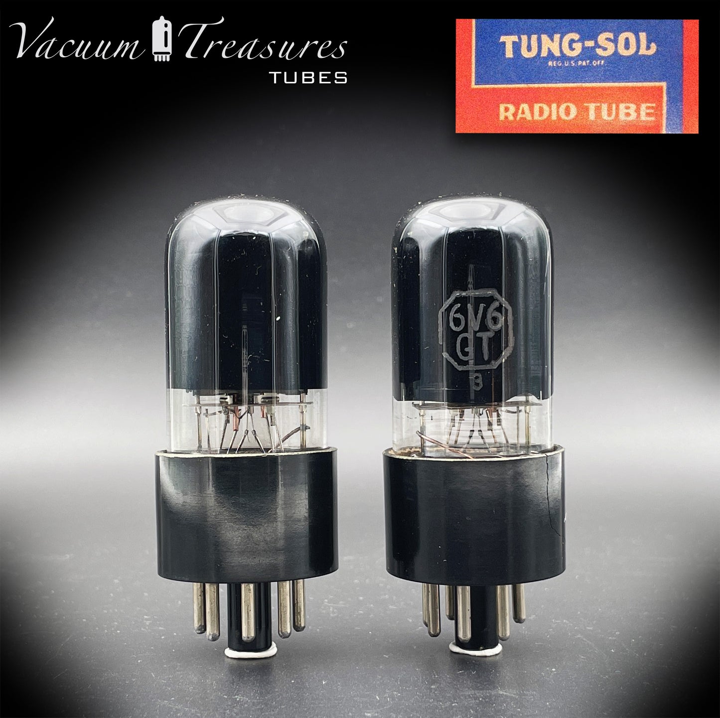 6V6GT ( VT-107A ) TUNG-SOL NOS NIB Black Glass Square Getter Matched Tubes MADE IN USA '55