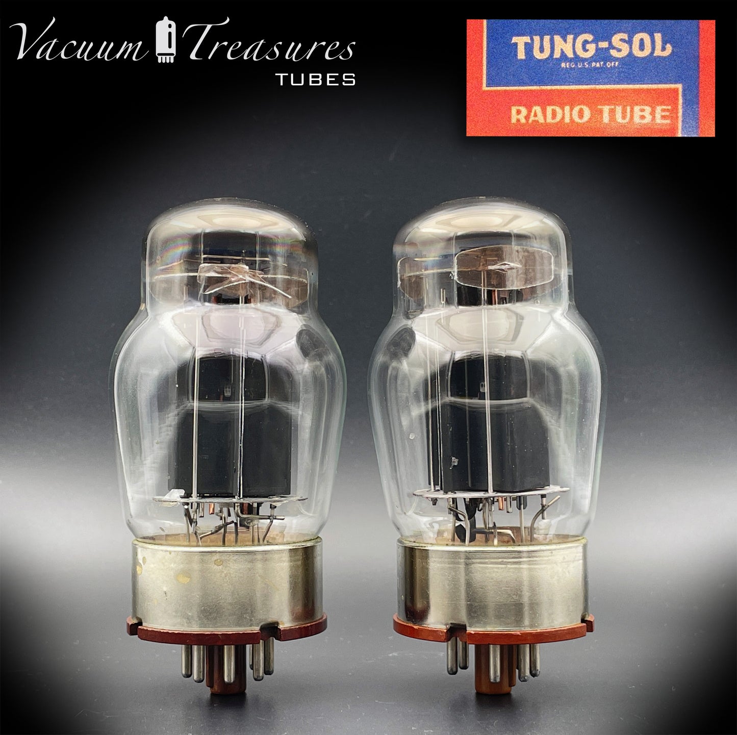 6550 TUNG-SOL Vintage Type 1 - 1st Generation Black Plates Triple Square Top Getter No holes Tested Pair Tubes Made in USA