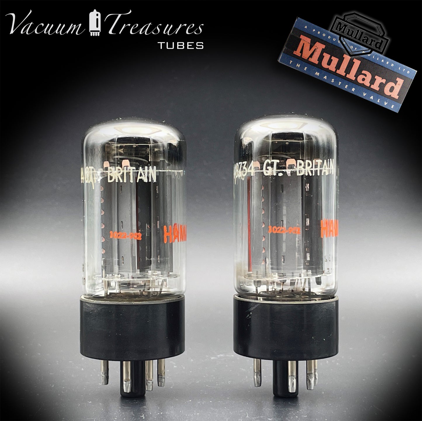 5AR4 ( GZ34 ) NOS MULLARD for HAMMOND, Blackburn plant, 7 Notch Copper Plates, Matched Pair Tubes Rectifiers Made in GT. BRITAIN