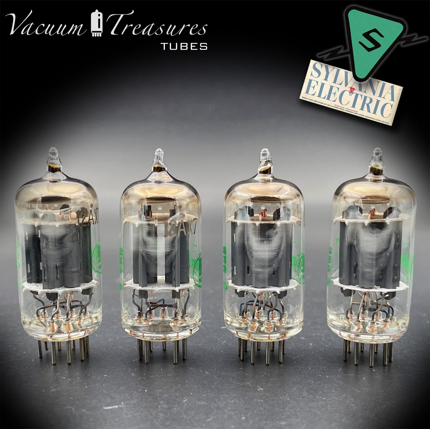 12AX7 / ECC83 Baldwin by Sylvania Matched Quad Long Gray Plates Halo Getter Made in USA