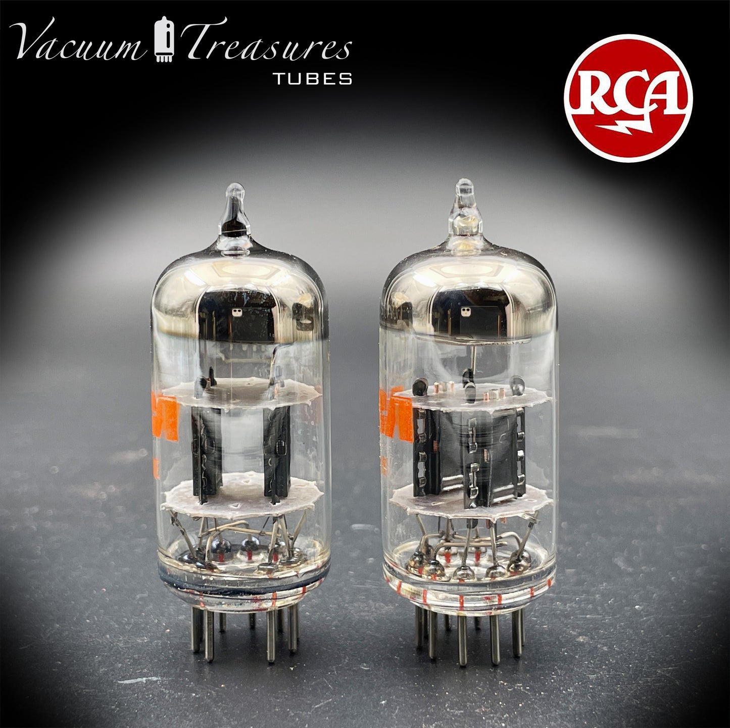 12AV7 RCA NOS NIB Black Plates Halo Getter Matched Pair Tubes Made in USA