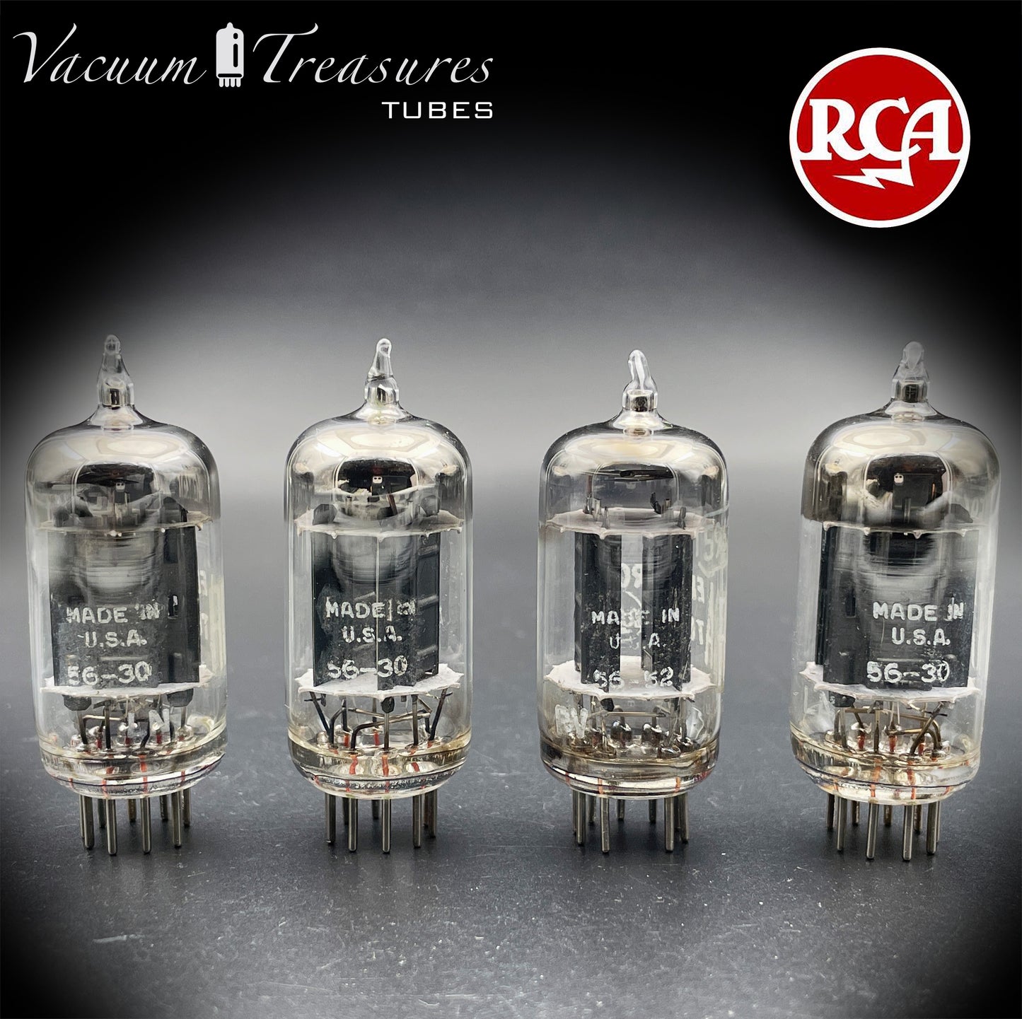 5963 ( 12AU7 ) RCA Matched Quad Long Black Plates Foil Getter AMPLITREX Tested