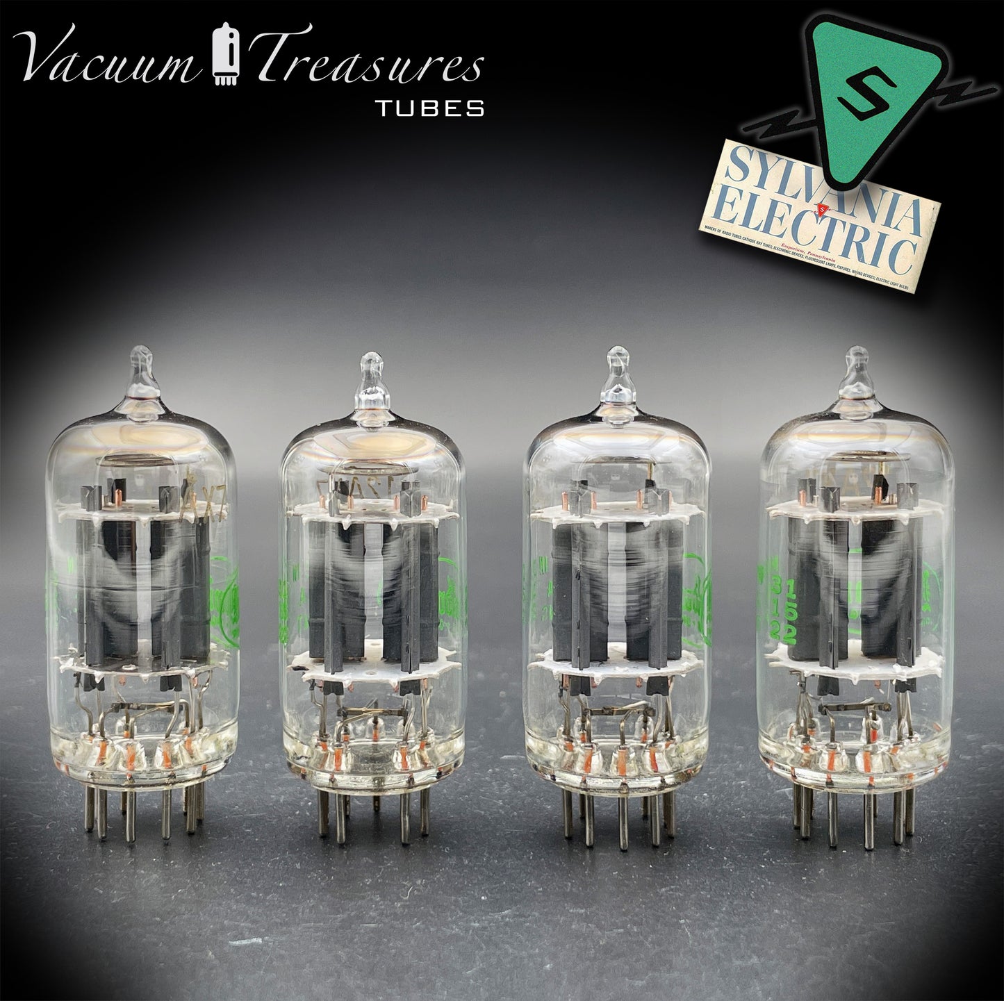 12AX7 / ECC83 NOS Baldwin by SYLVANIA Matched Quad Long Gray Plates Halo Getter USA '61
