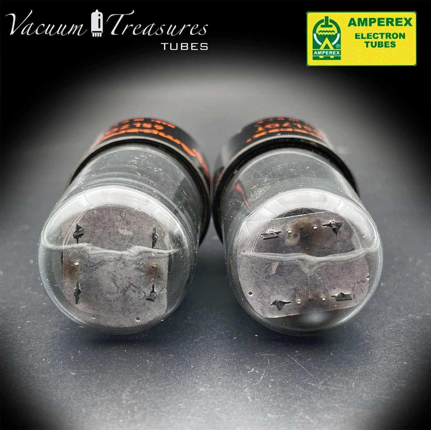 6SL7GT AMPEREX GLOBE AMPLITREX Tested Pair Black Plates Square Getter Tubes USA 60s