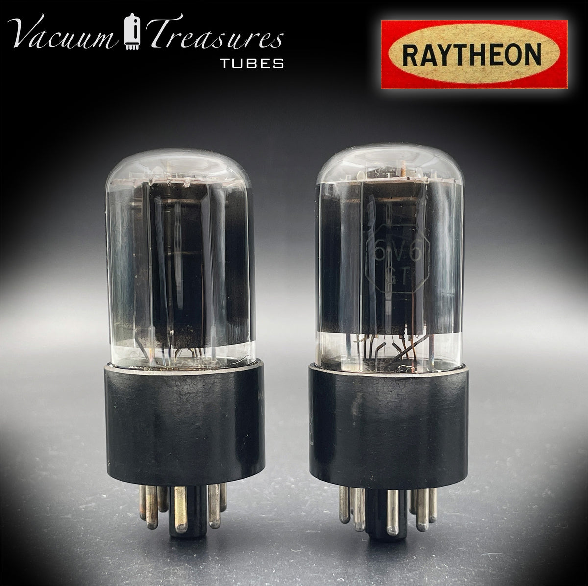6V6GT NOS GM by Raytheon Black Plates Smoked Glass Square Getter Matched Pair Tubes USA 1957